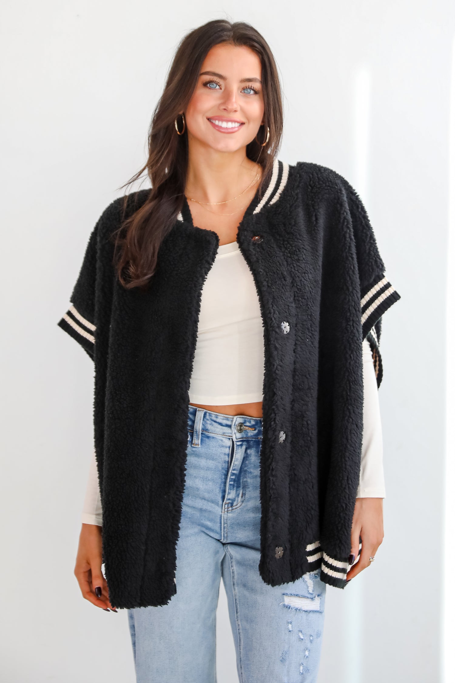 Seasonal Snuggles Black Oversized Sherpa Vest