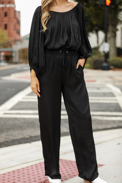 Black Satin Wide Leg Pants