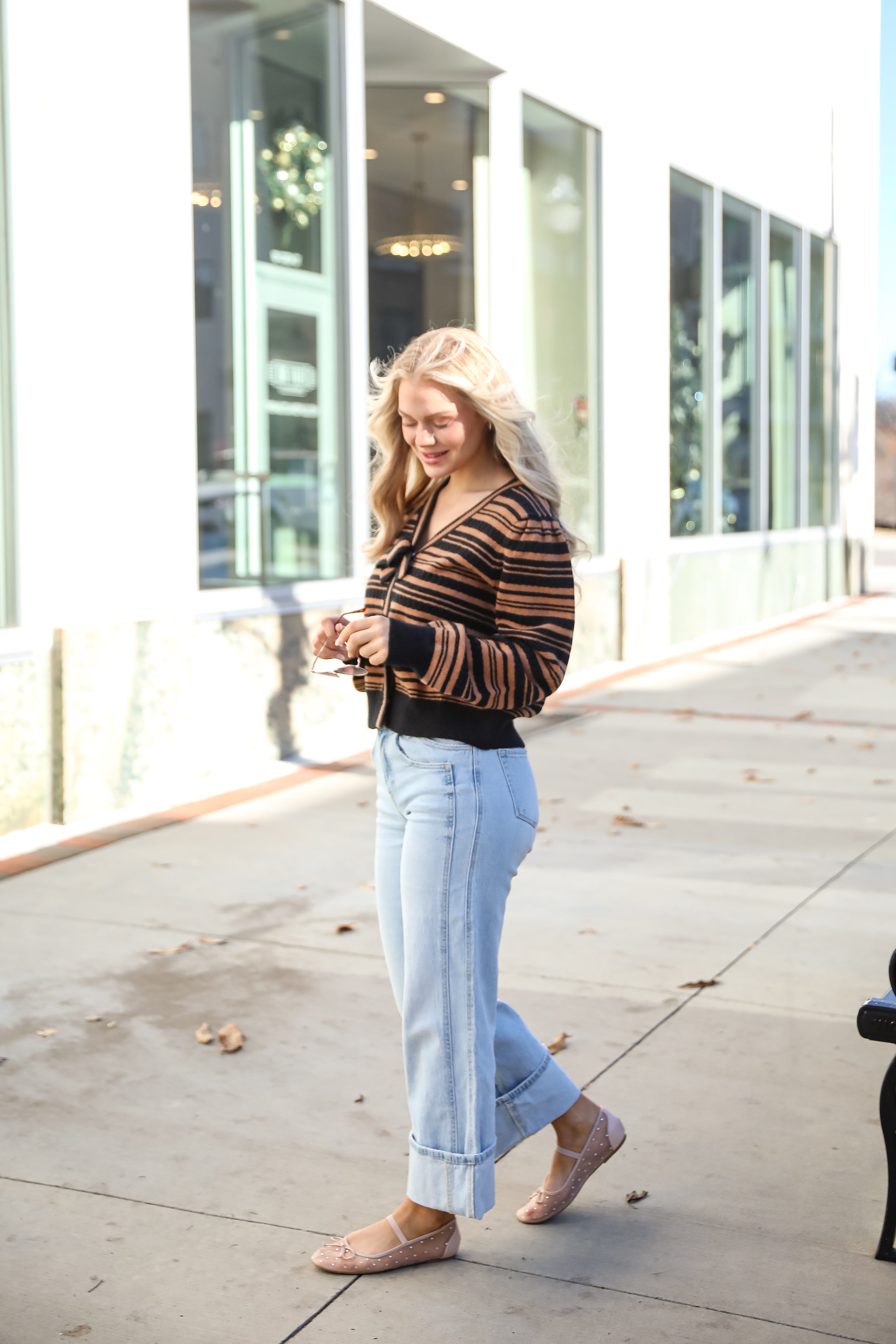 Simply Immaculate Black Striped Bow Sweater Cardigan