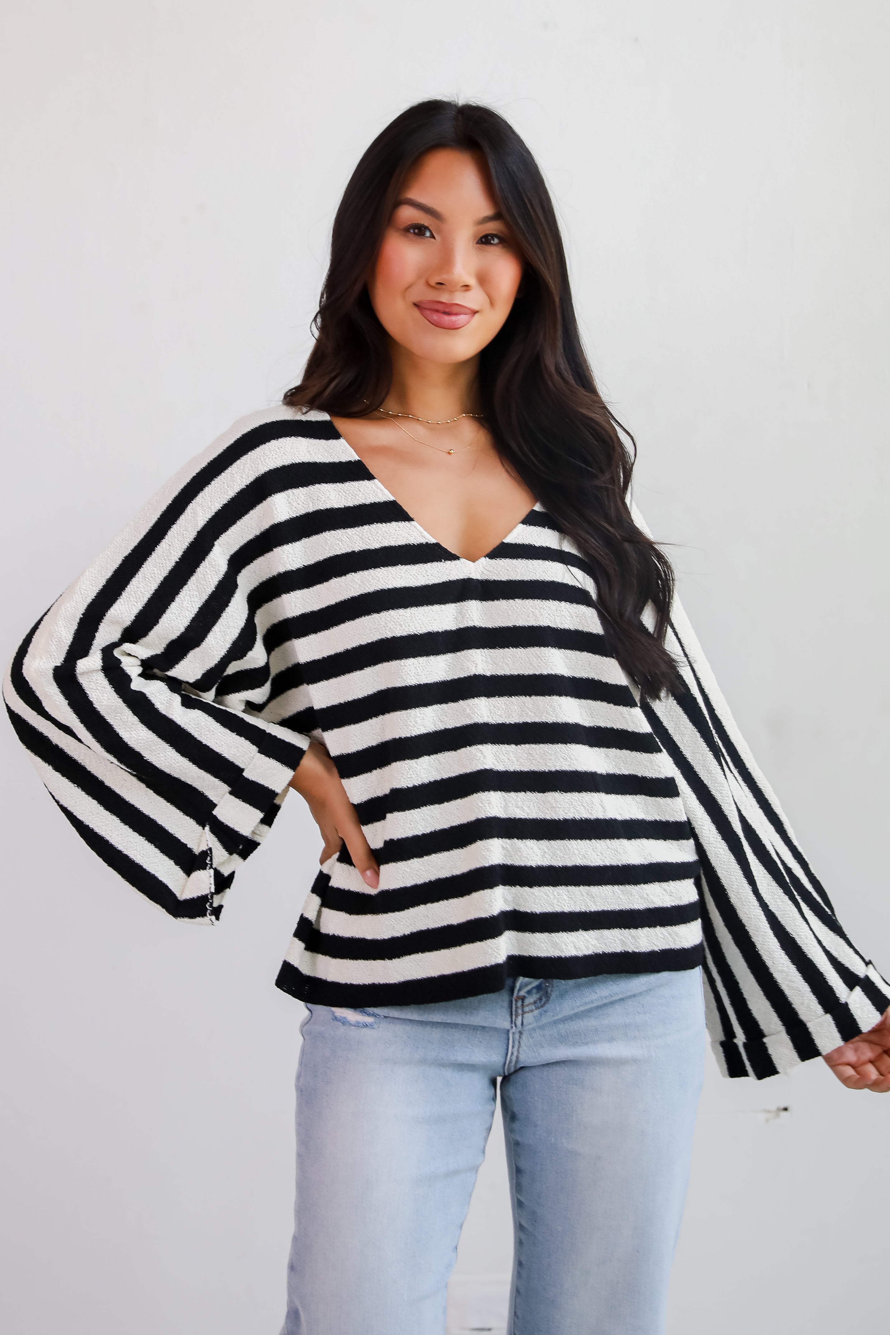 Stylish Forecast White/Black Striped Sweater