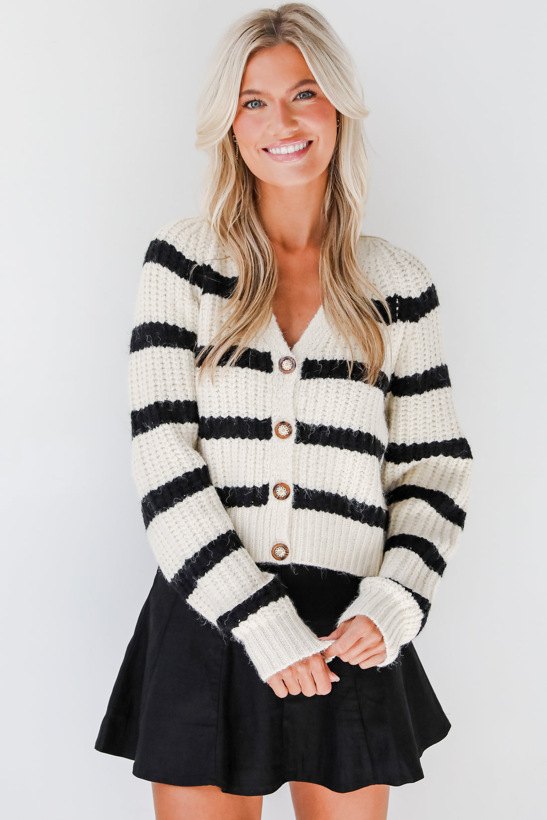 Adored Stunner Cream Striped Sweater Cardigan