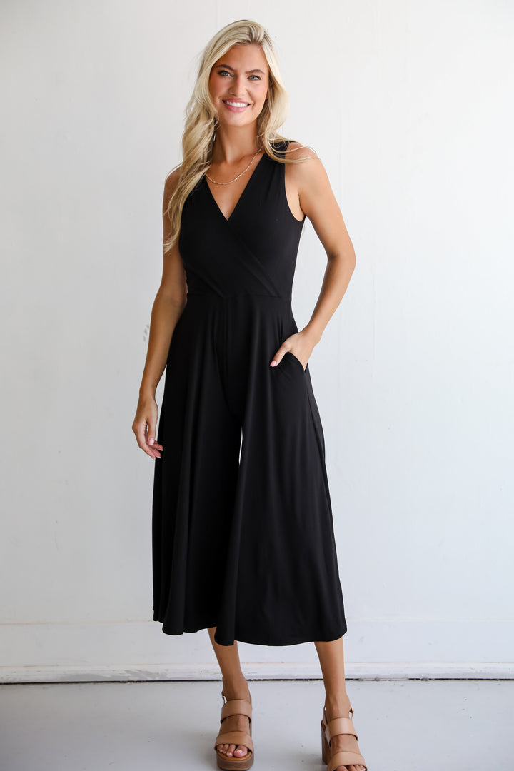 Playful Impression Black Surplice Jumpsuit