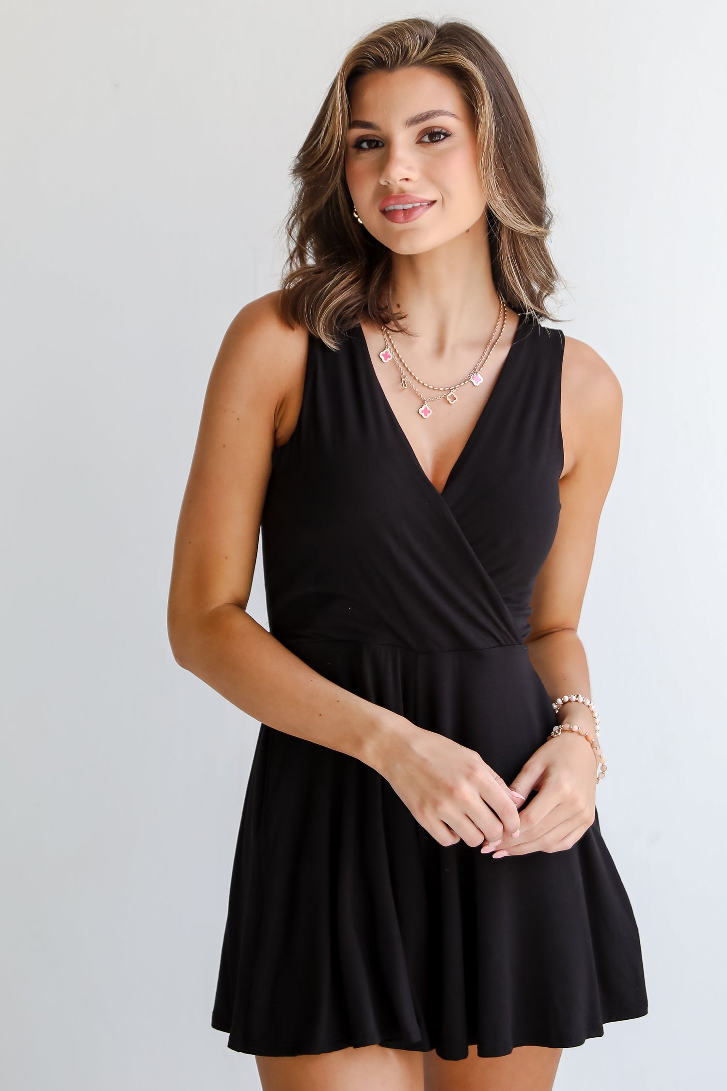 cute Black Surplice Romper