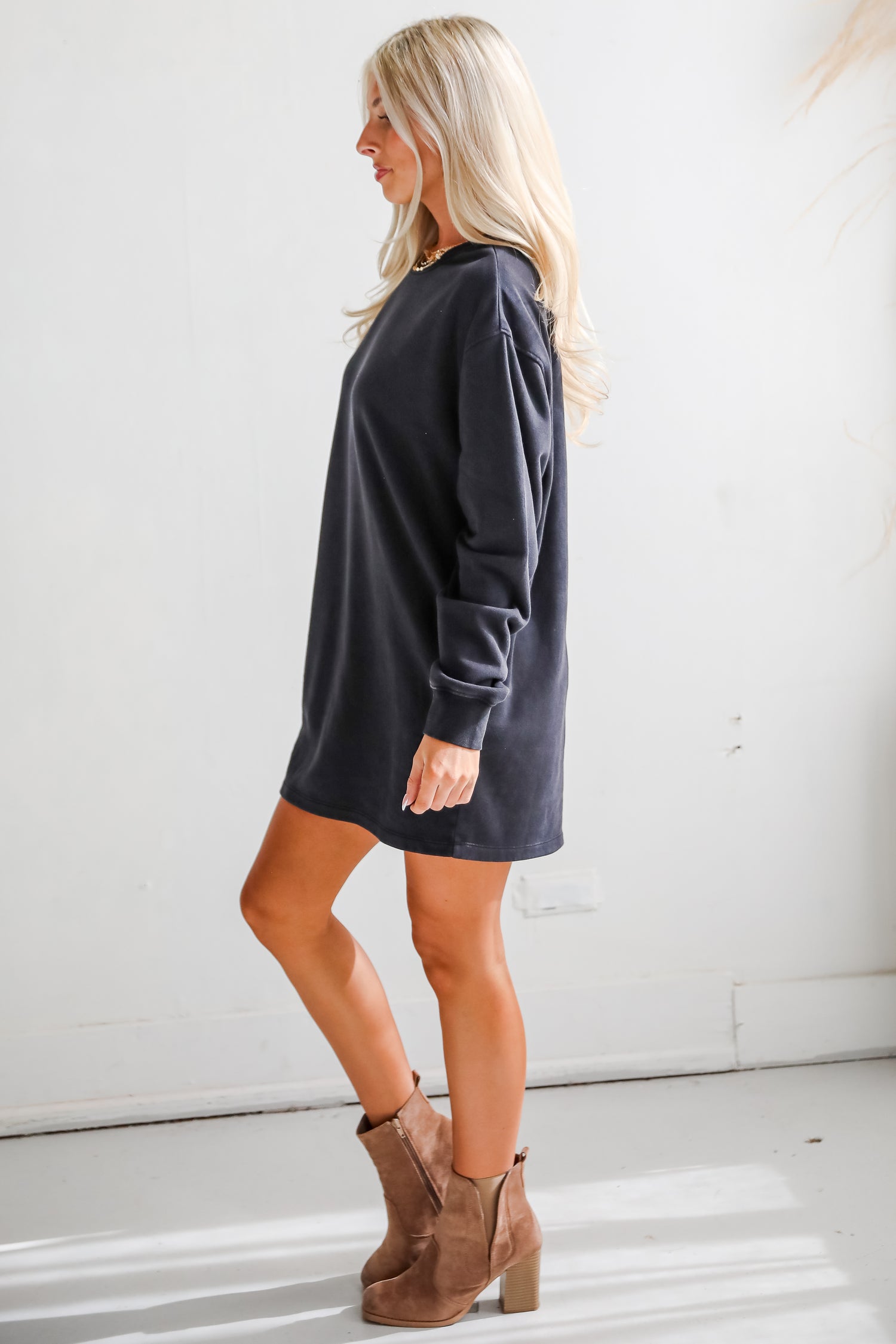 Comfy Instinct Black Sweatshirt Dress