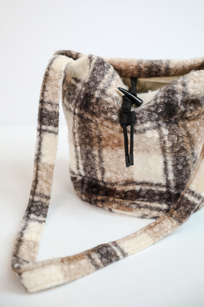 Fuzzy Feelings Black Plaid Teddy Crossbody Bag