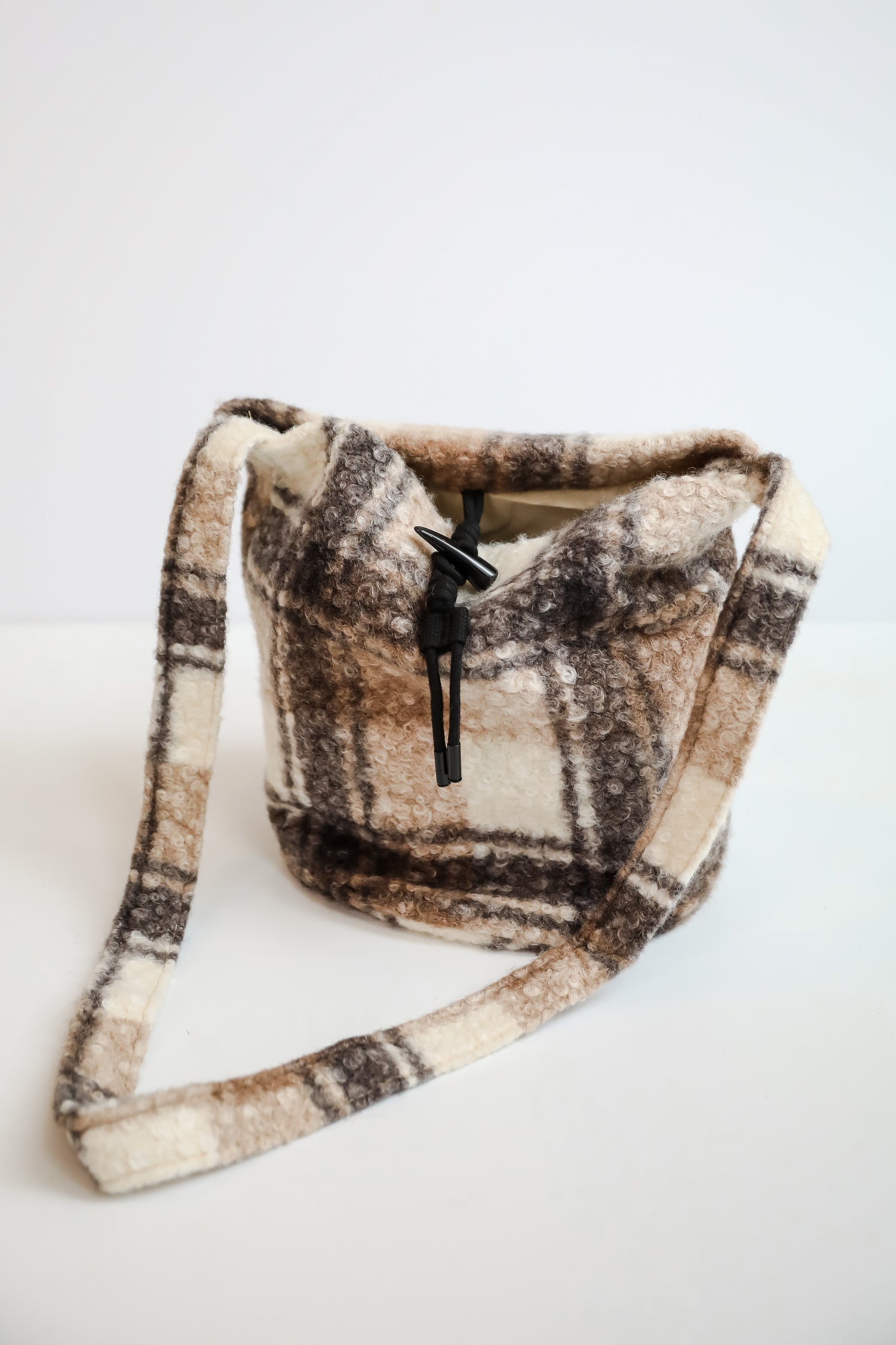 Fuzzy Feelings Black Plaid Teddy Crossbody Bag