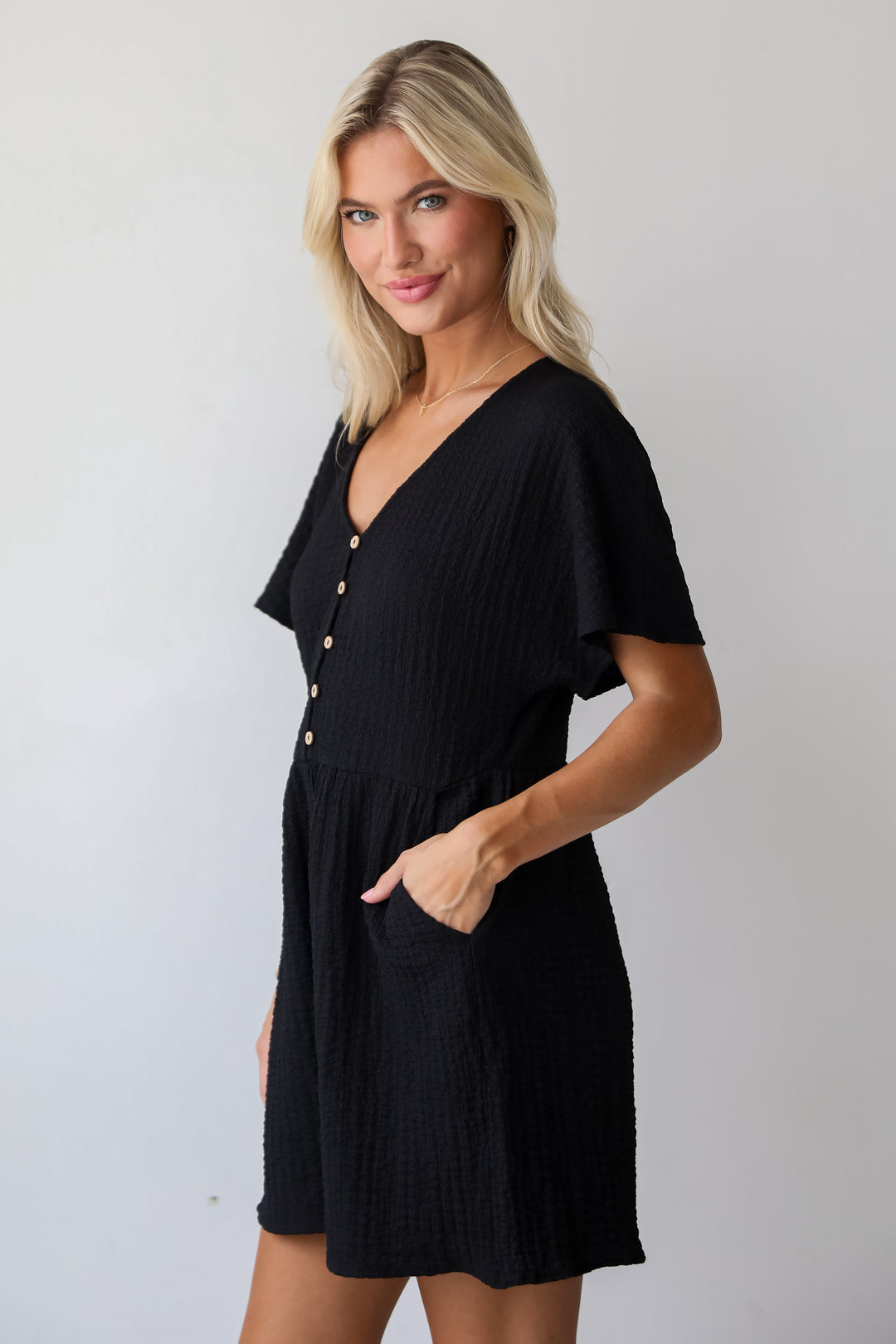 Skilled Poise Black Textured Romper