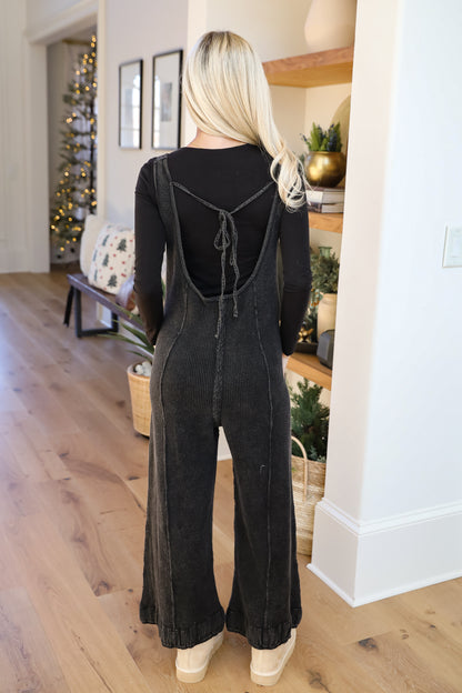 Impressively Popular Black Waffle Knit Jumpsuit