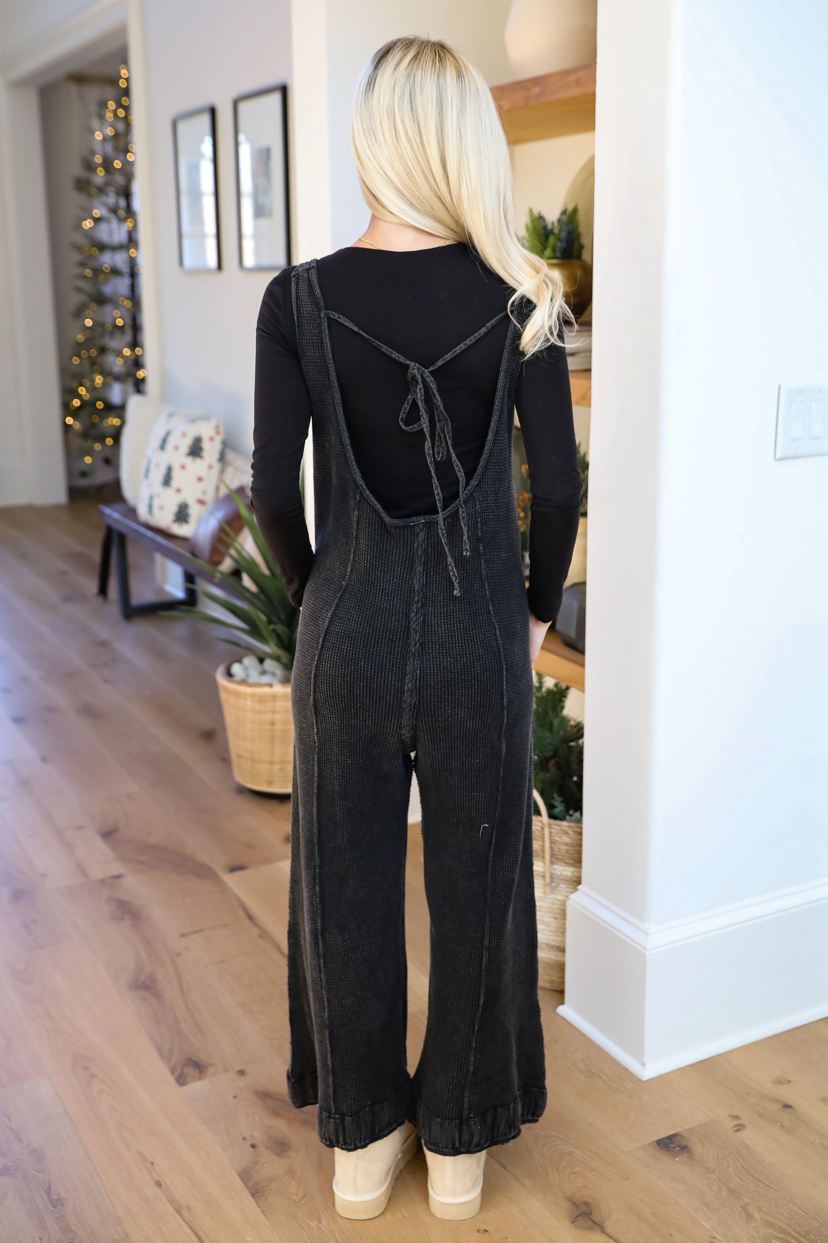 Impressively Popular Black Waffle Knit Jumpsuit