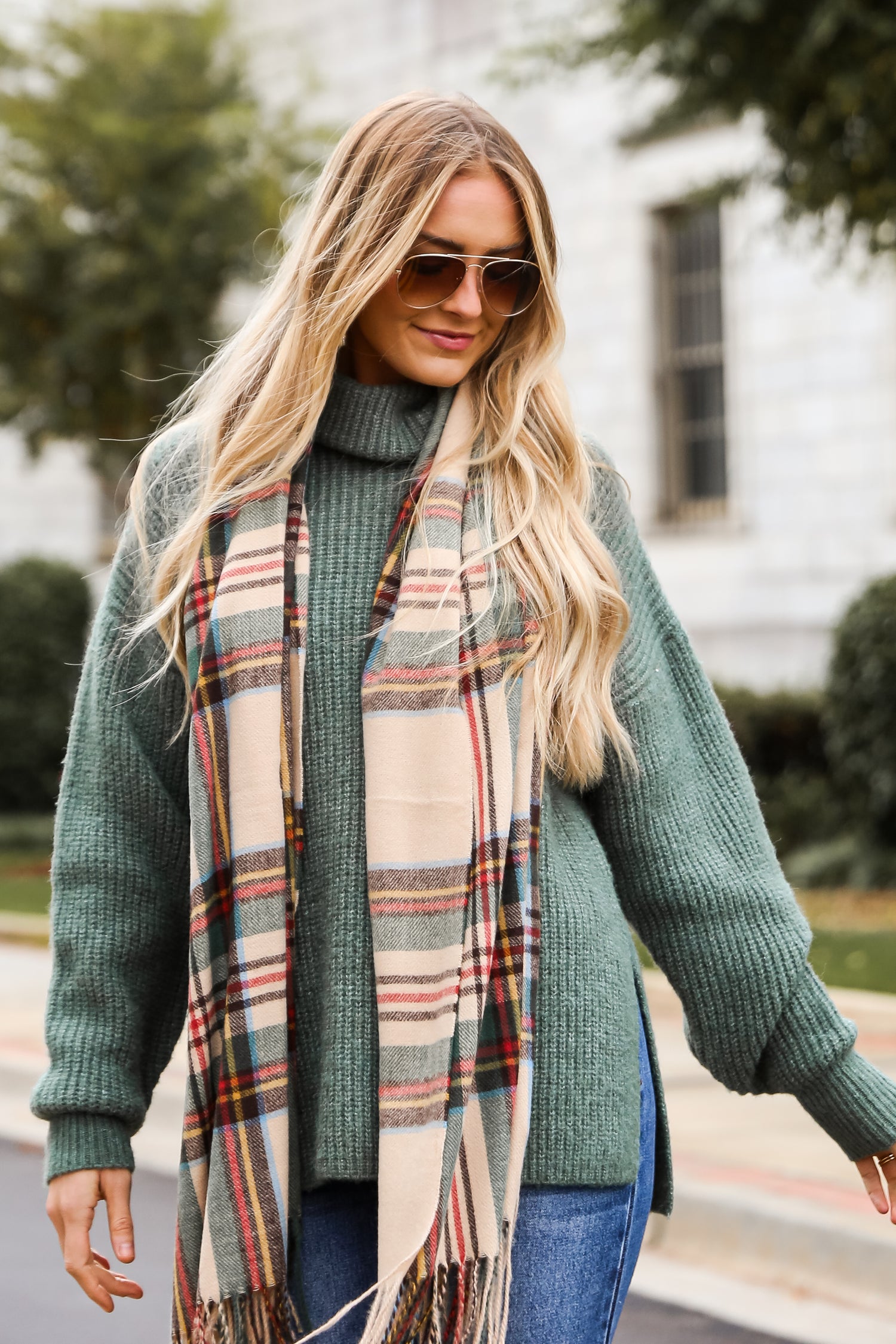 Cozy Plaid Fringe Scarf