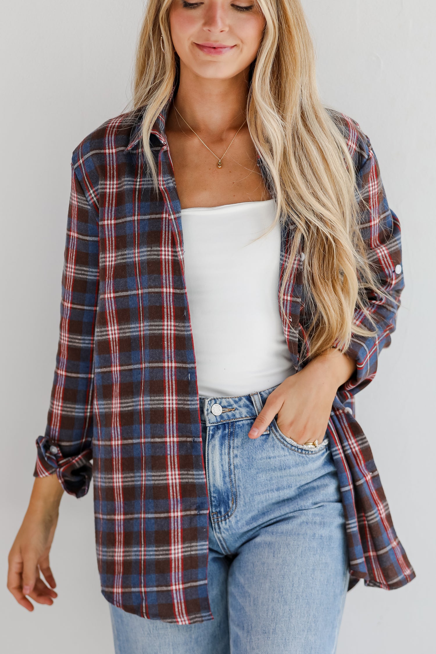 Trendy Era Navy Plaid Flannel