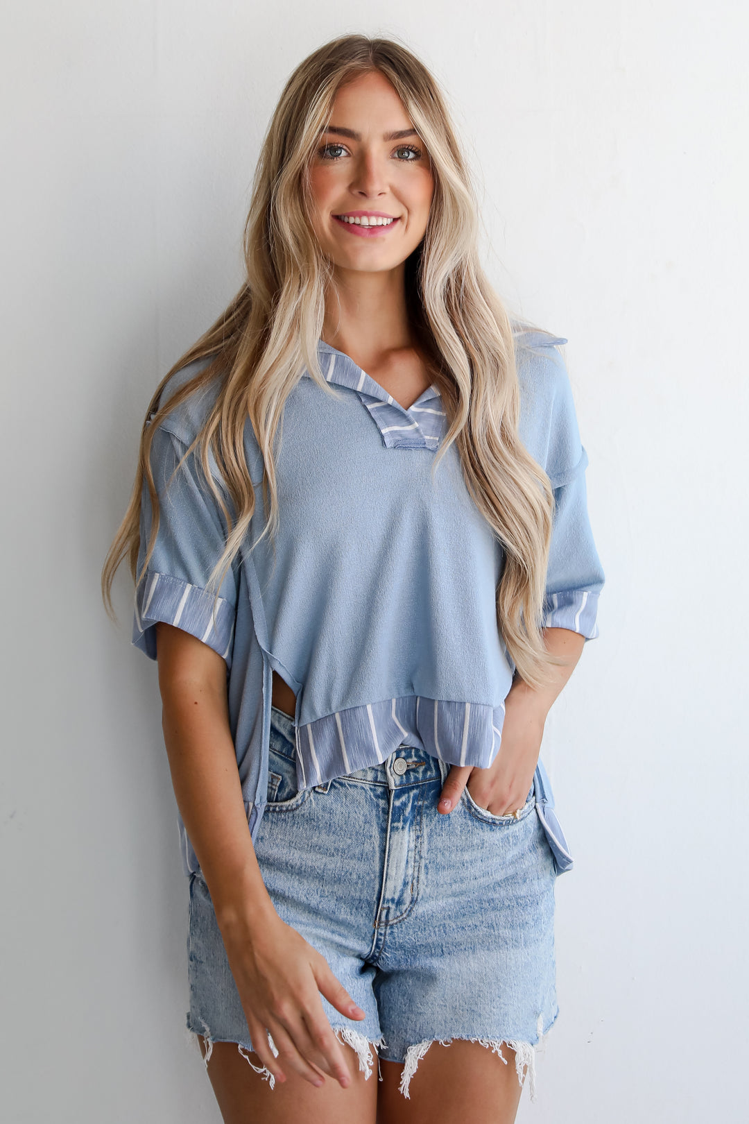 Breezy Essential Light Blue Collared Top