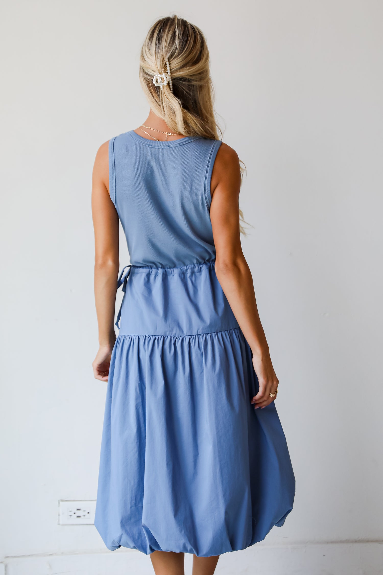 Denim Contrast Midi Dress