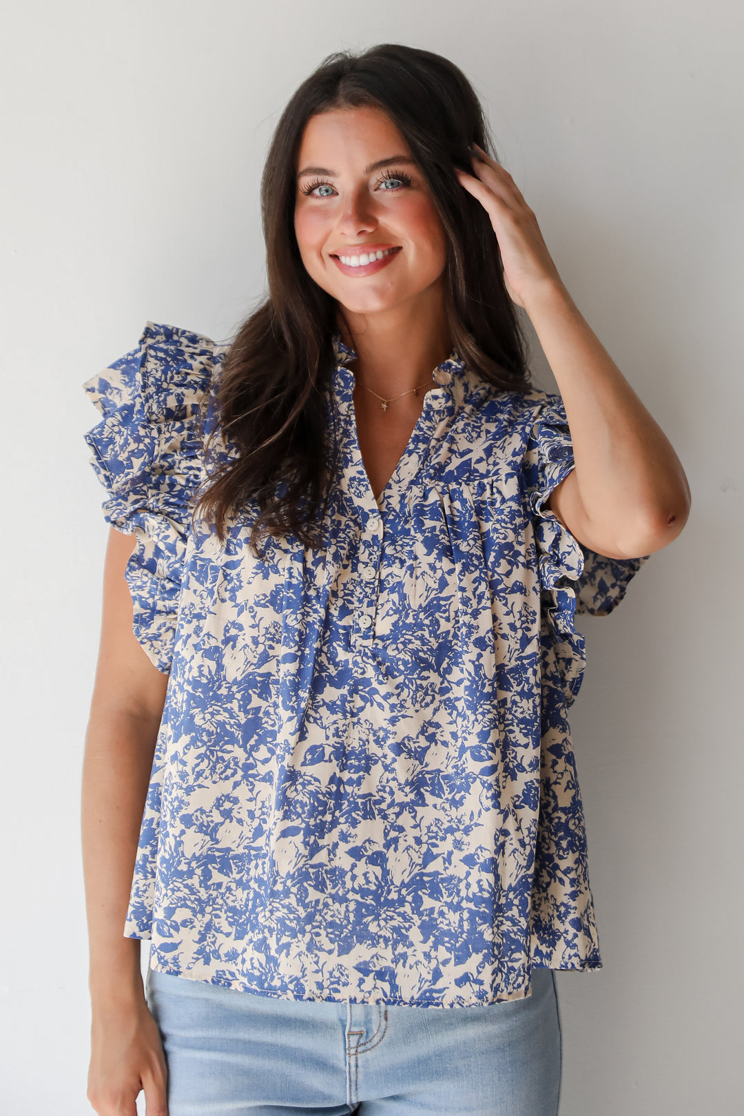 Dainty Ideal Blue Floral Blouse