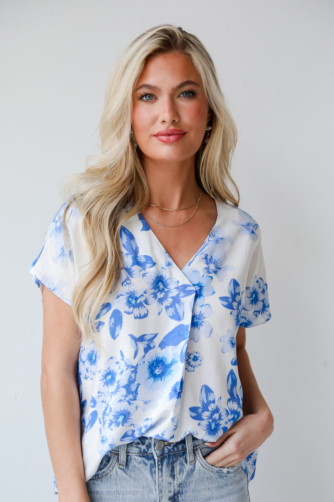 Blue Floral Blouse, Precious Blossoms Blue Floral Blouse, online women's boutique,  blue tops, blue floral top, tops for spring