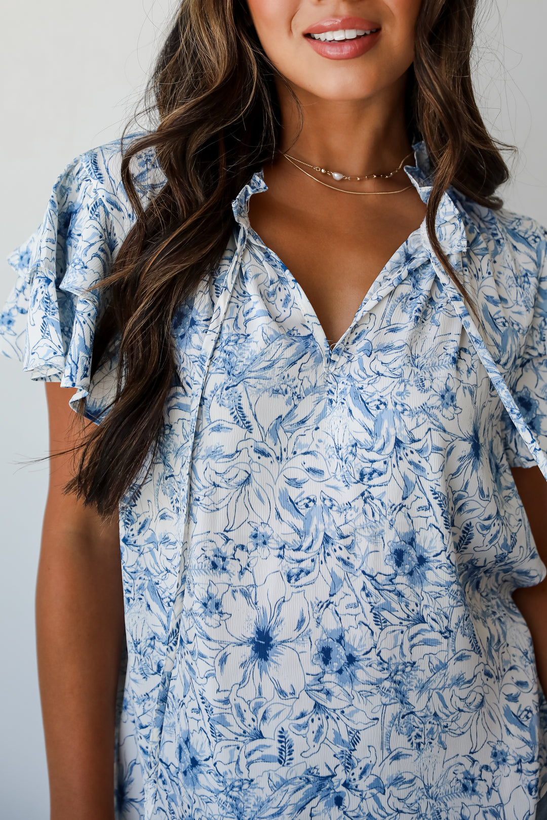 Exceedingly Elegant Blue Floral Blouse