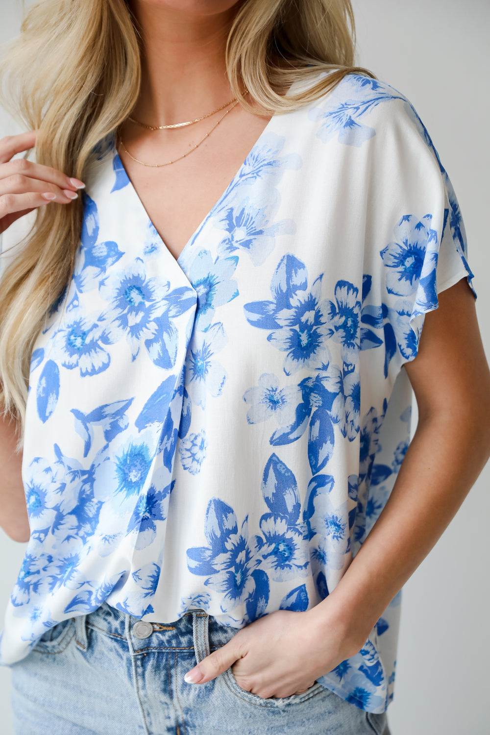 cute Blue Floral Blouse, Blue Floral Blouse, Precious Blossoms Blue Floral Blouse, online women's boutique,  blue tops, blue floral top, tops for spring