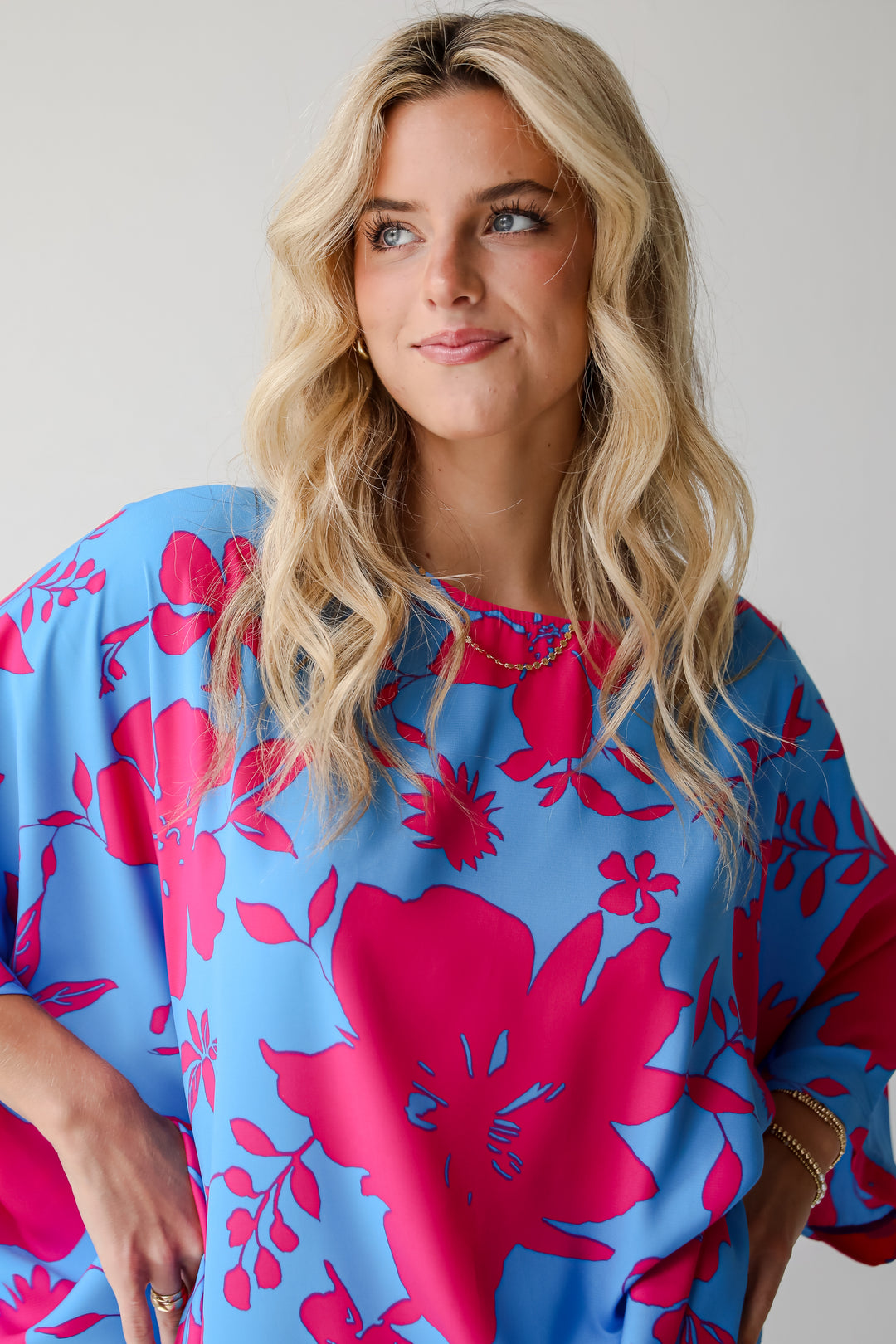 Happily Sweet Blue Floral Oversized Blouse