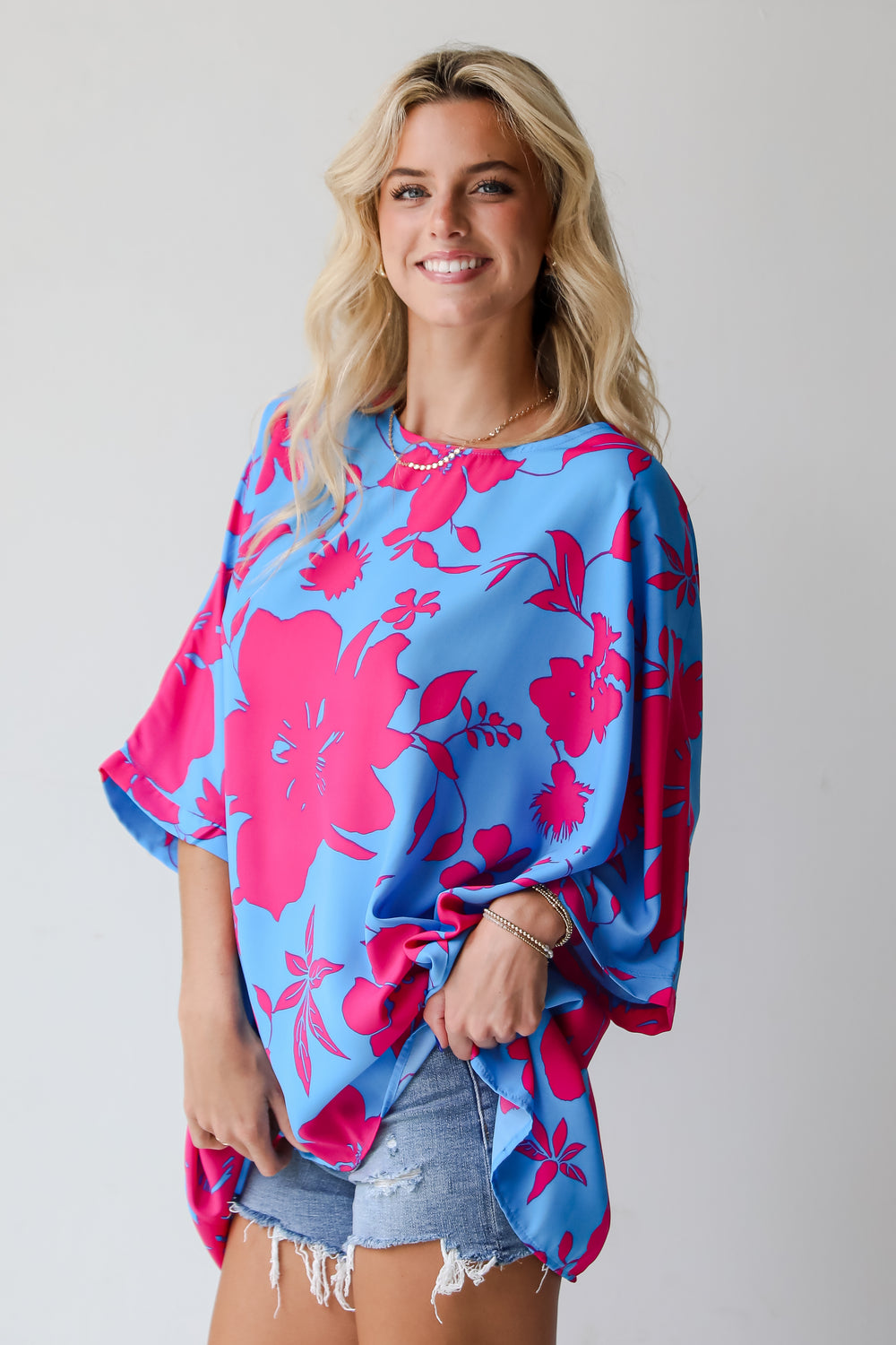 Happily Sweet Blue Floral Oversized Blouse