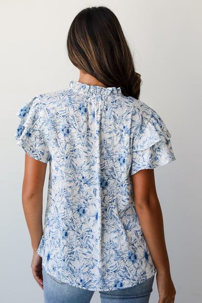 Exceedingly Elegant Blue Floral Blouse