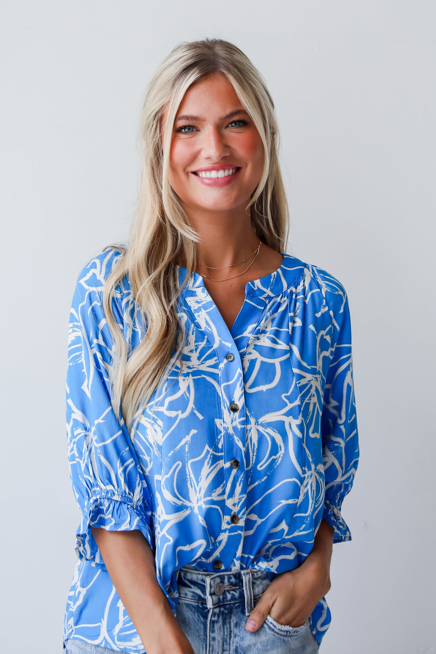 Charming Tendencies Blue Floral Blouse