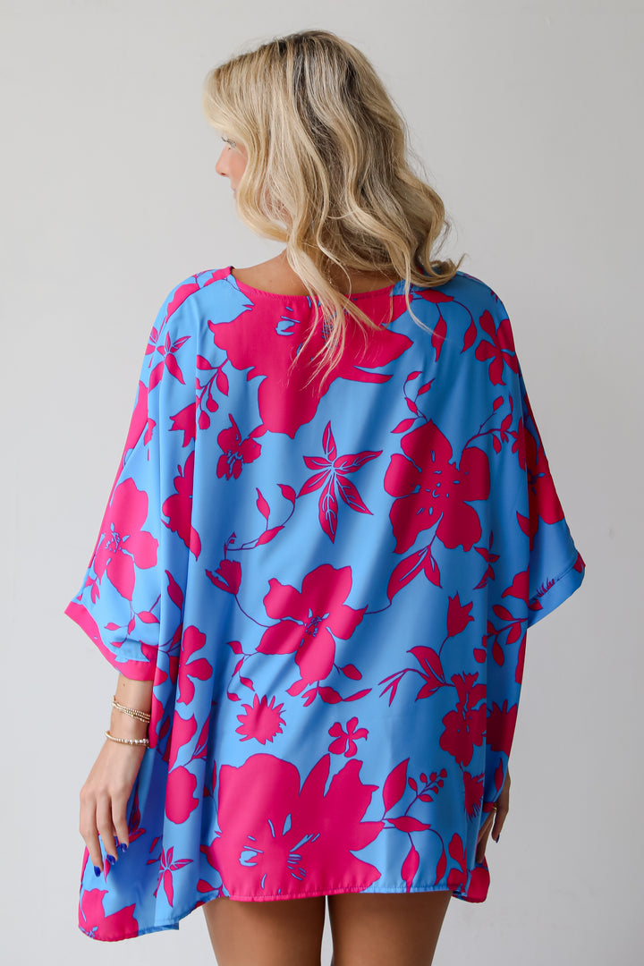 Happily Sweet Blue Floral Oversized Blouse