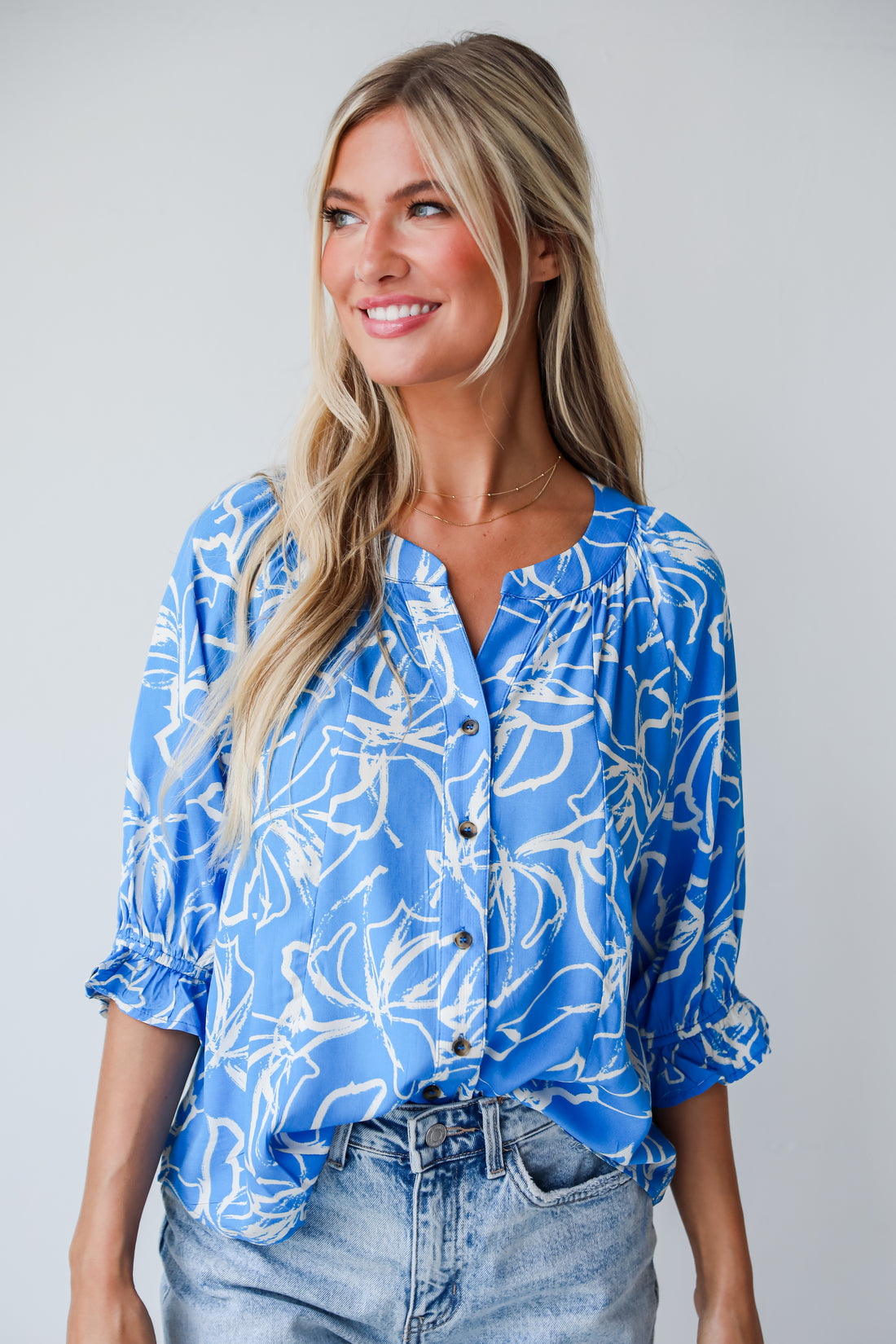 Charming Tendencies Blue Floral Blouse