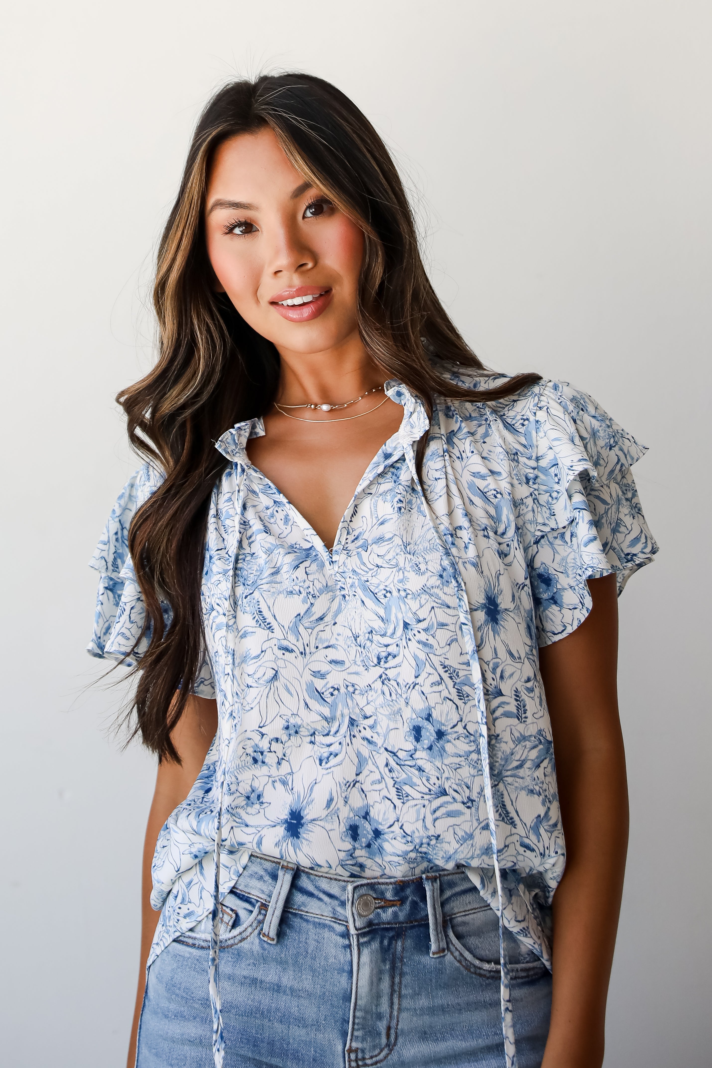 Exceedingly Elegant Blue Floral Blouse