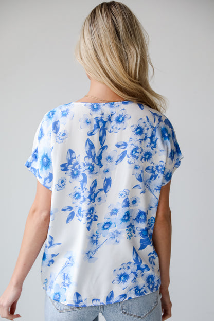 cute  Blue Floral Blouse