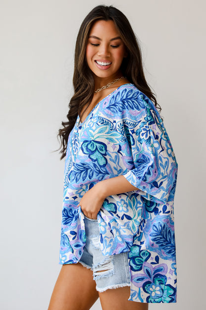 Adorable Obsession Blue Floral Blouse