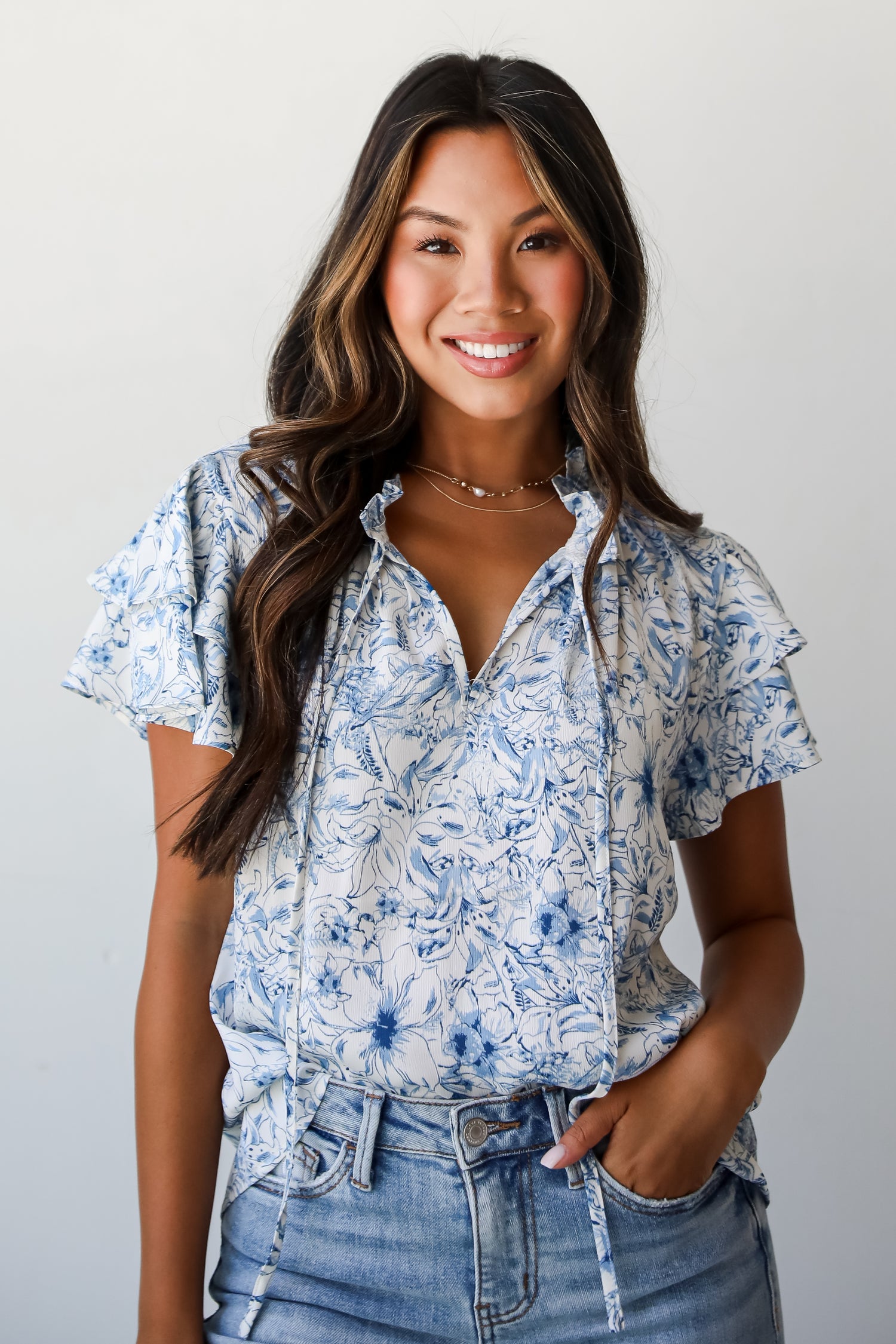 Exceedingly Elegant Blue Floral Blouse