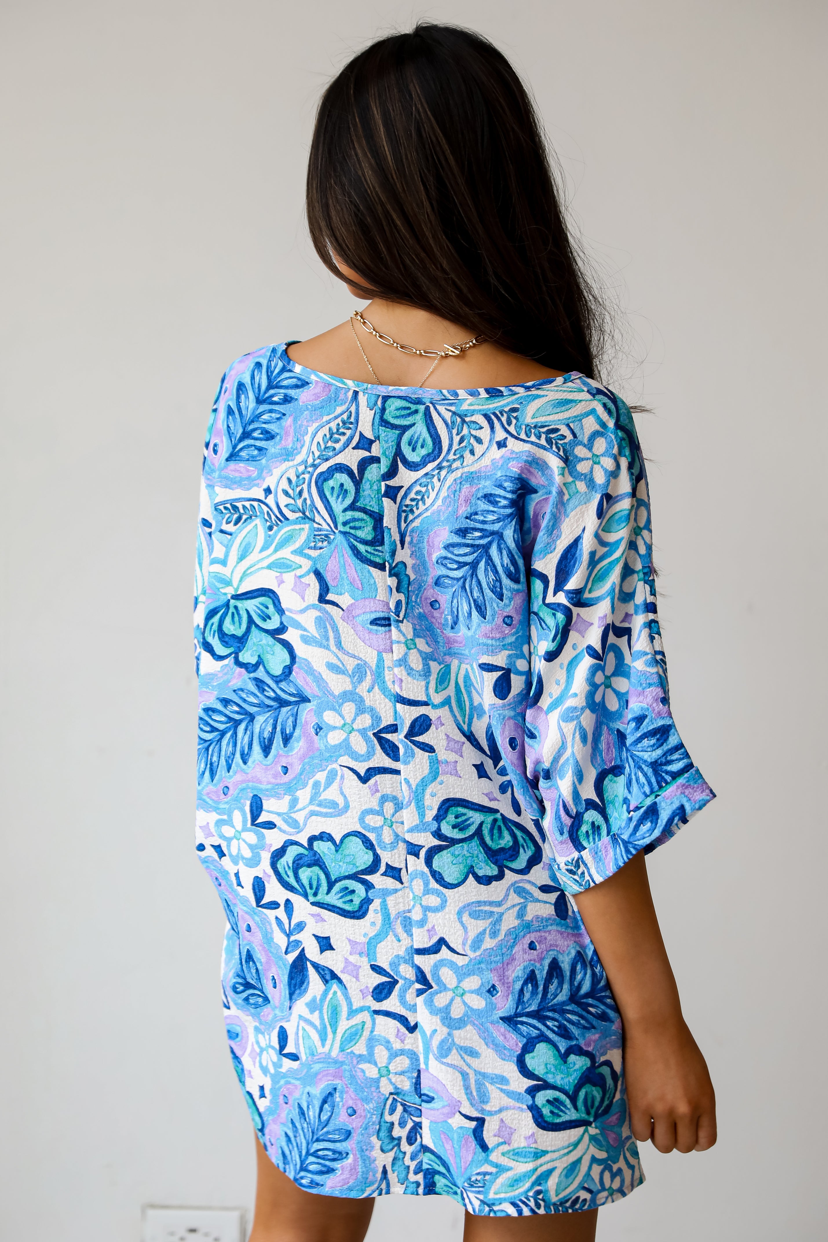 Adorable Obsession Blue Floral Blouse