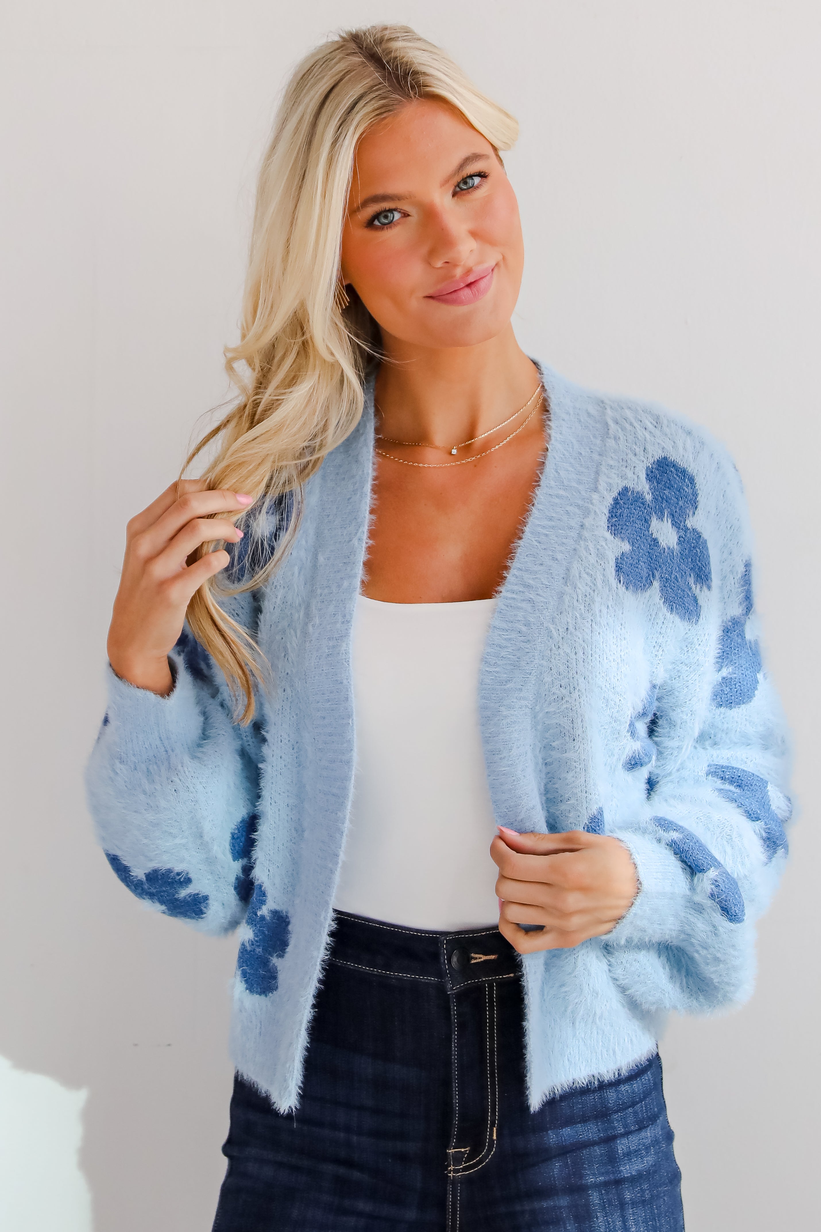 Warm Up To You Blue Floral Sweater Cardigan