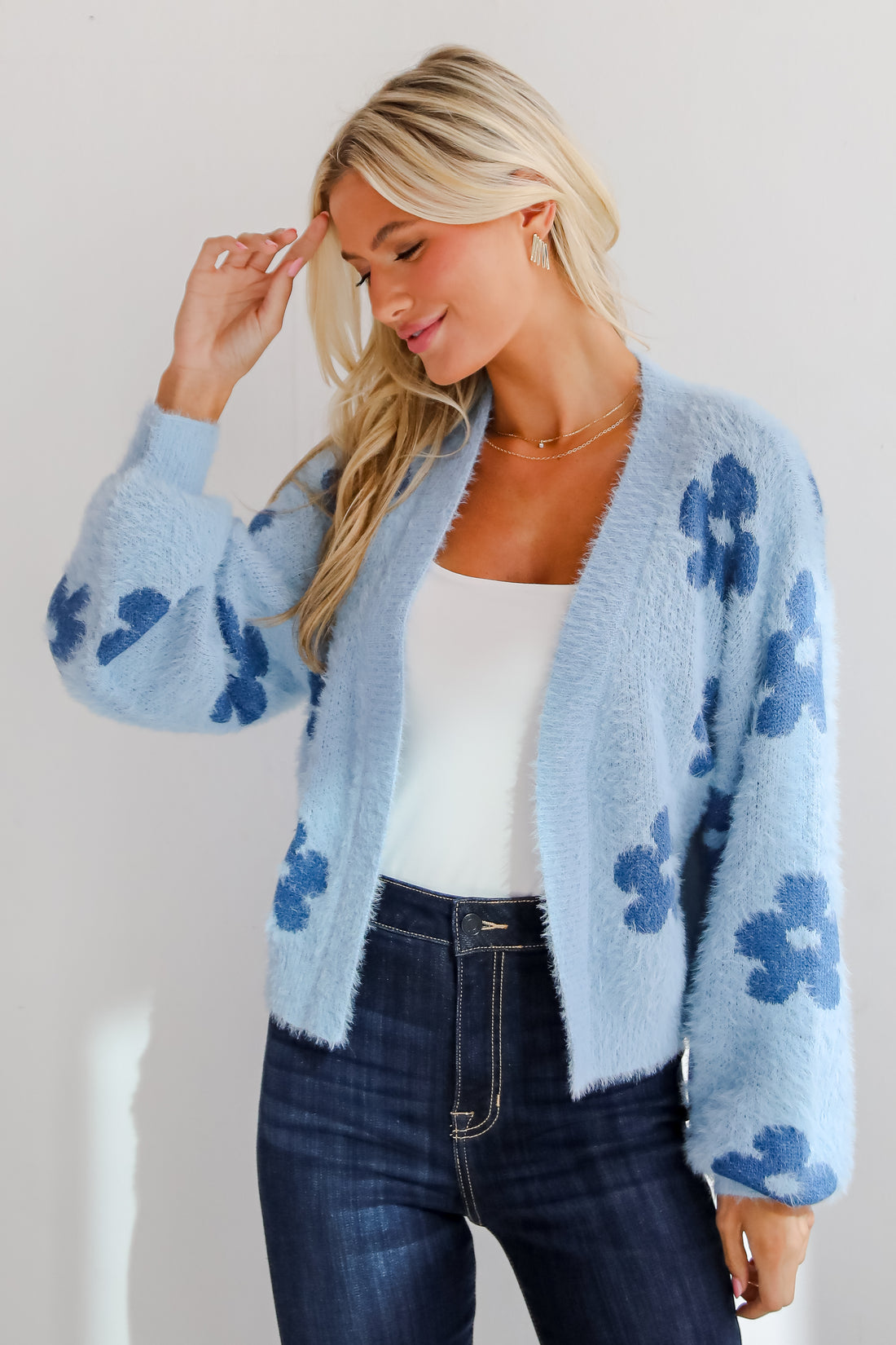 Warm Up To You Blue Floral Sweater Cardigan