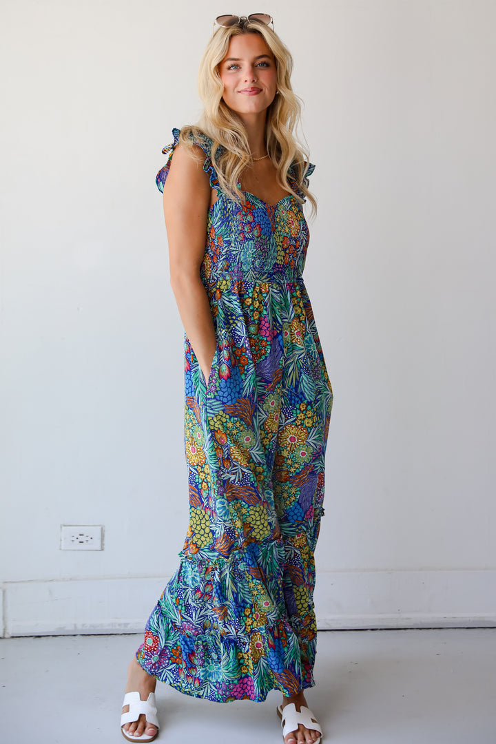 Momentous Elegance Blue Floral Jumpsuit