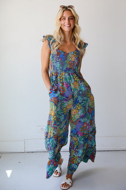 Momentous Elegance Blue Floral Jumpsuit