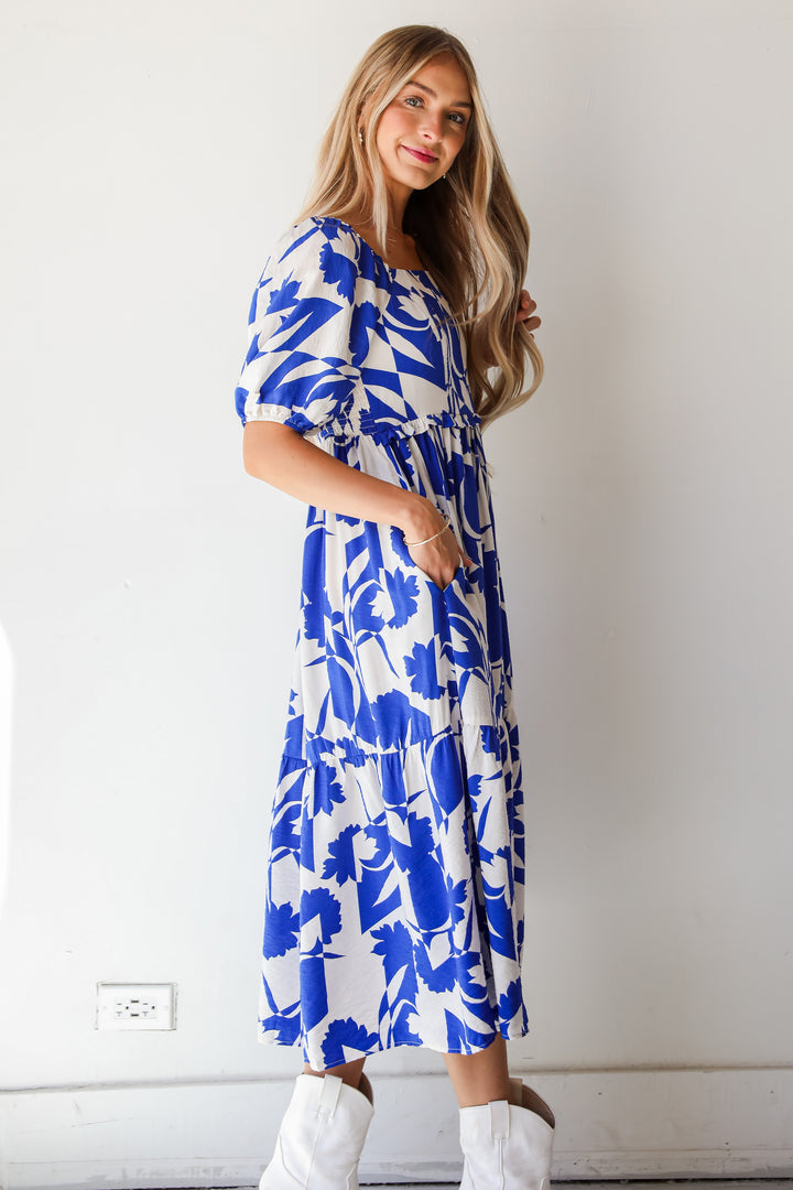 Darling Essential Royal Blue Floral Midi Dress