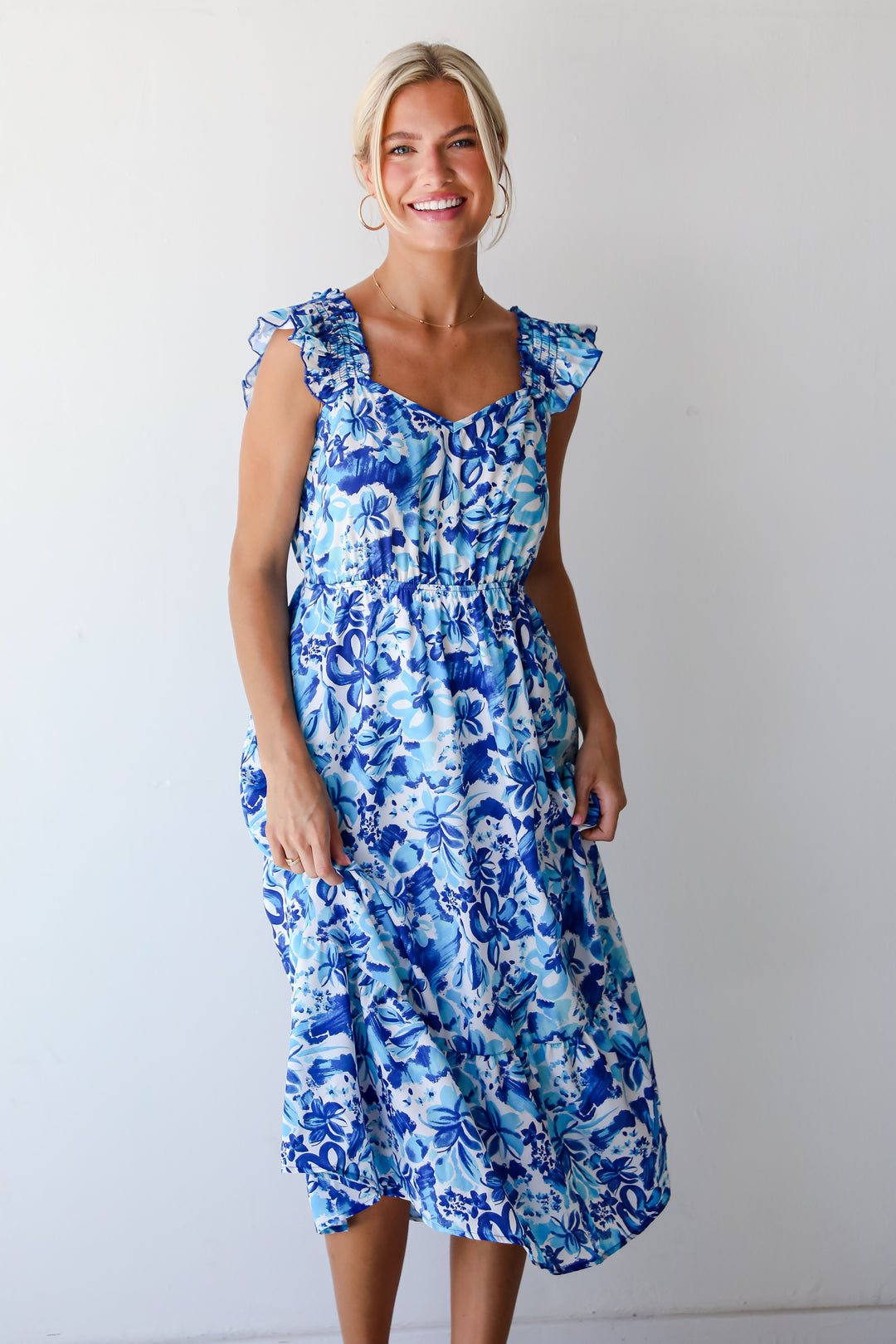 Sweetest Life Blue Floral Midi Dress