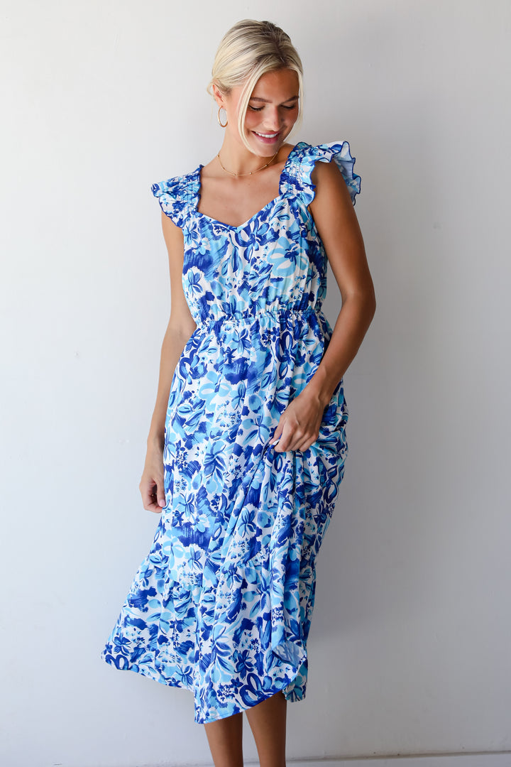 Sweetest Life Blue Floral Midi Dress