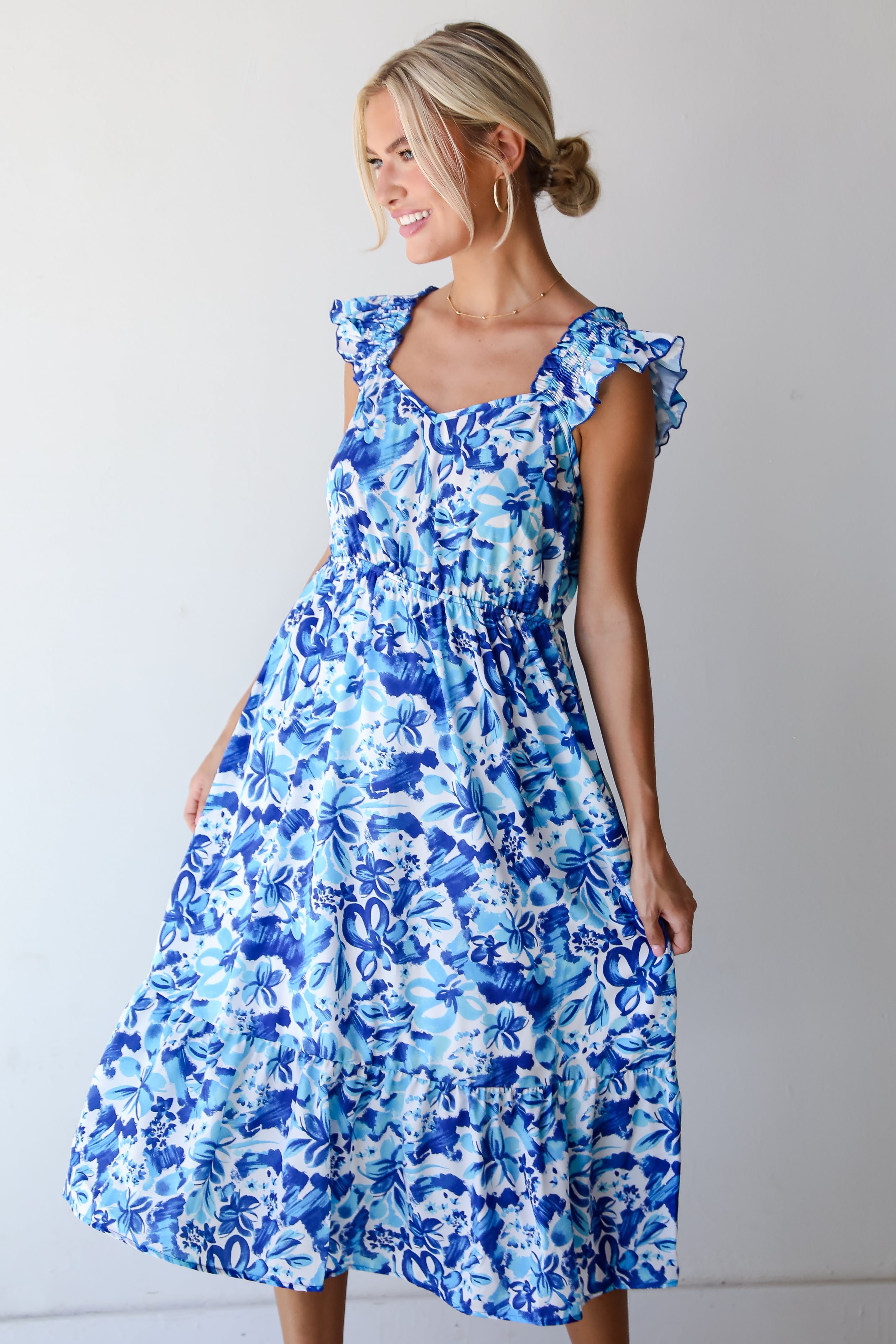 Sweetest Life Blue Floral Midi Dress