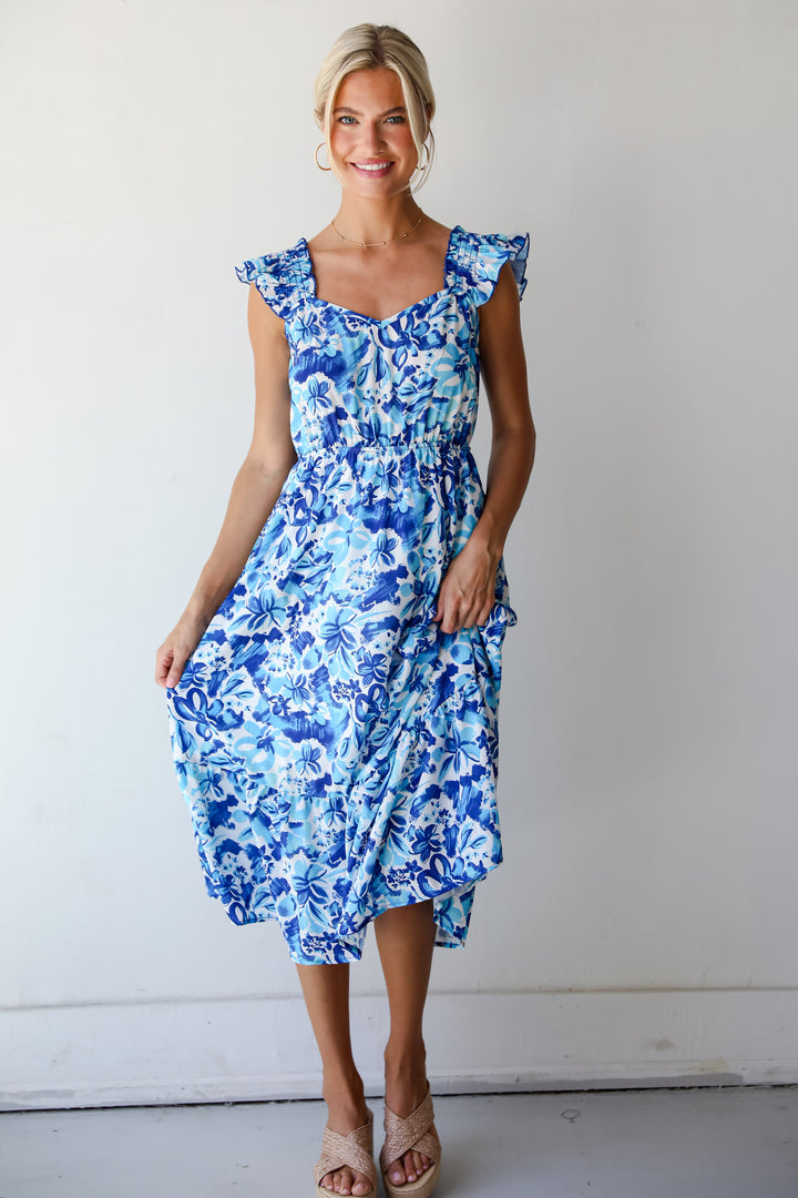 Sweetest Life Blue Floral Midi Dress