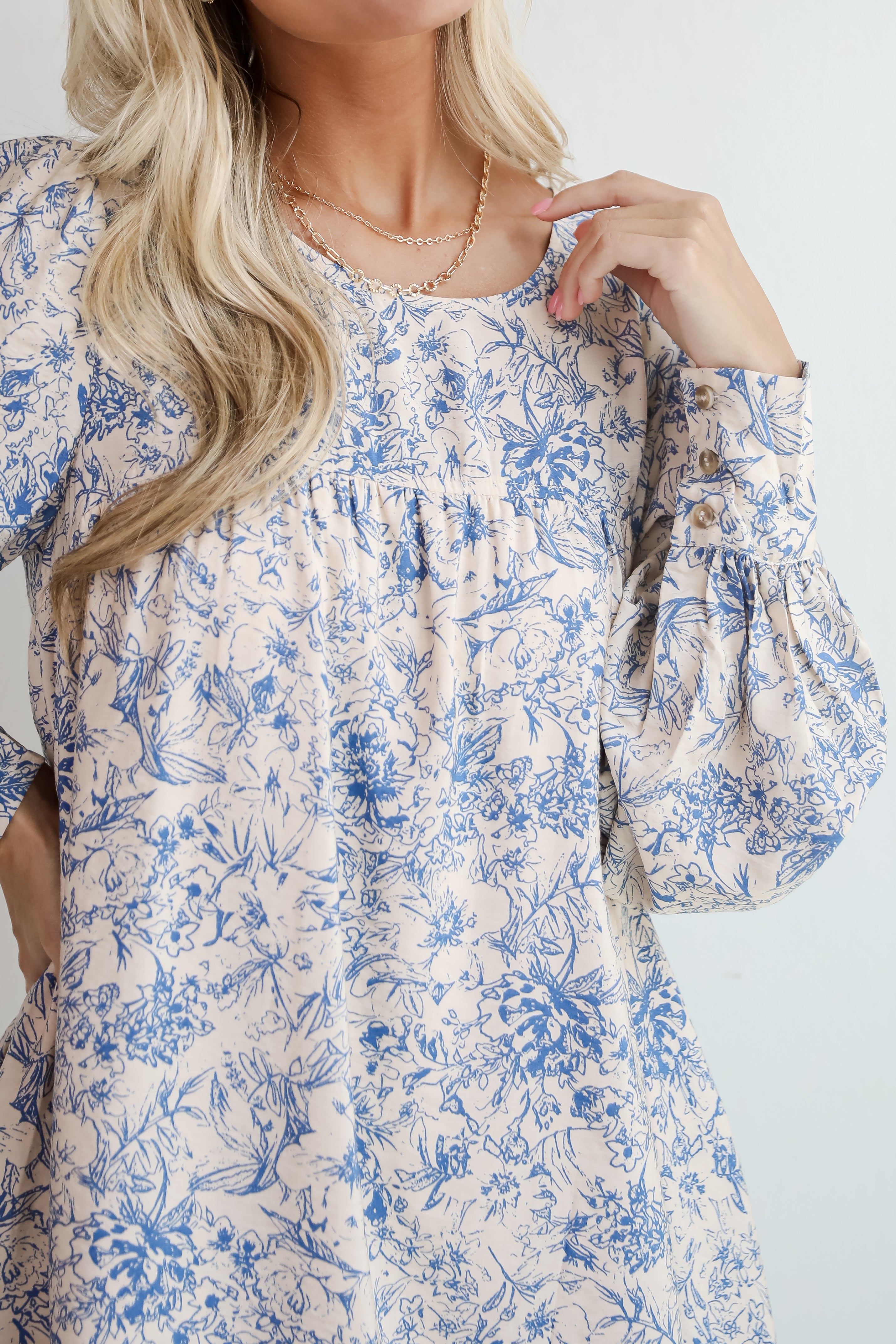 Luxe Romantic Blue Floral Mini Dress