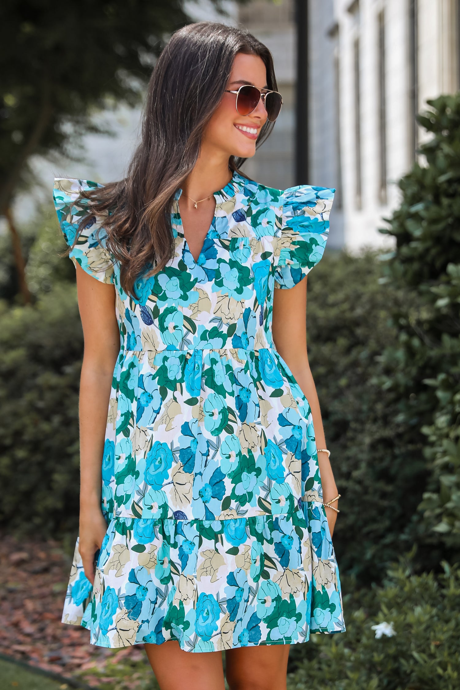 Flourishing Confidence Blue Floral Tiered Mini Dress