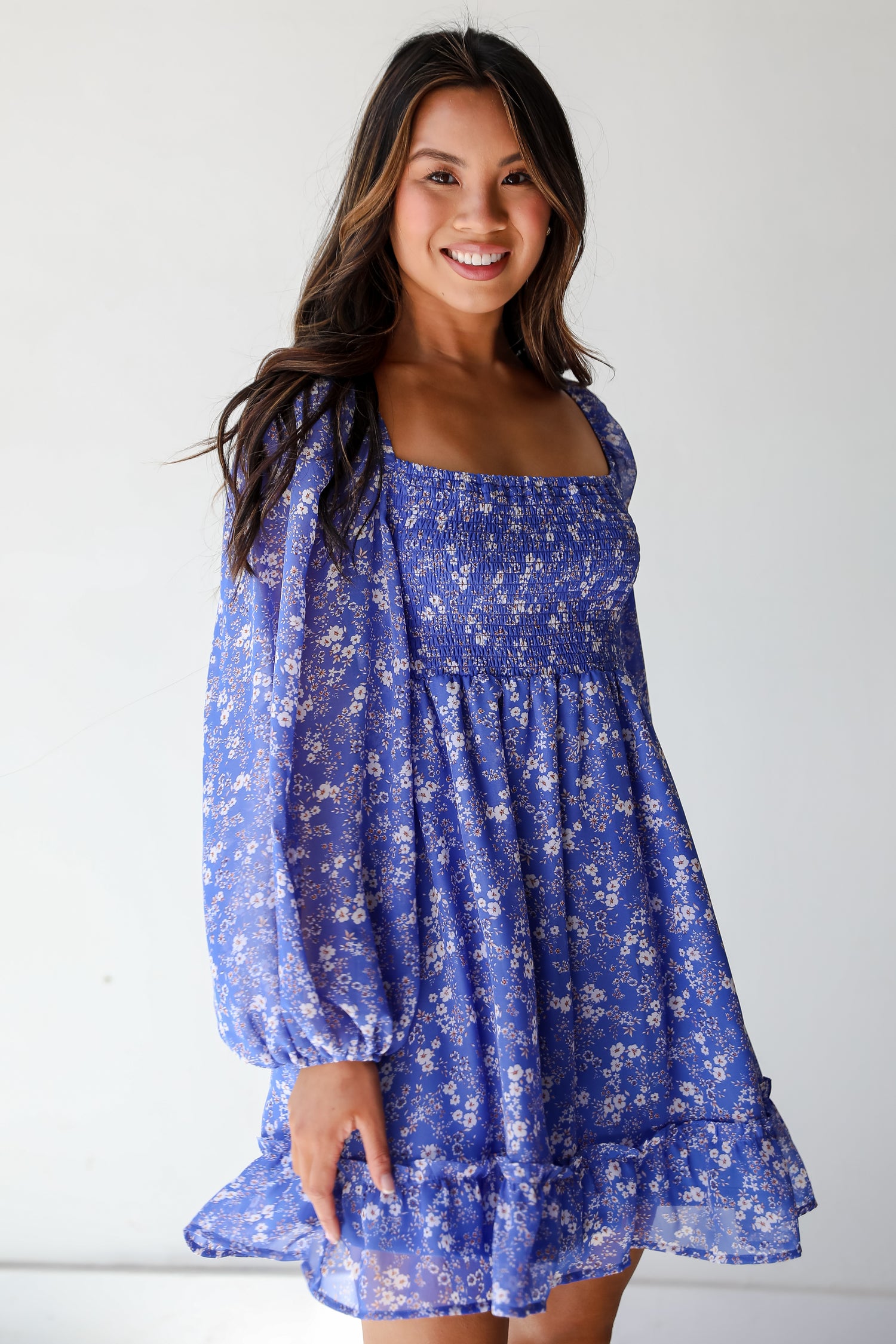 flowy Blue Floral Mini Dress