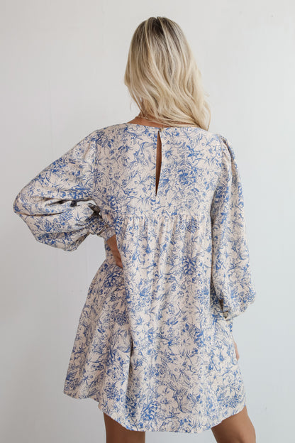 Luxe Romantic Blue Floral Mini Dress