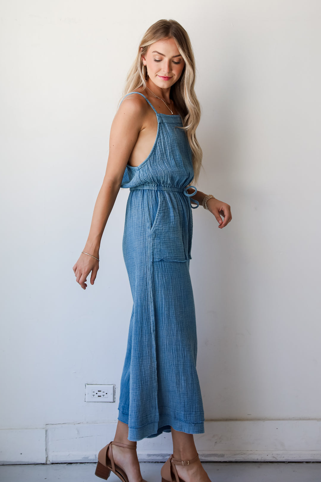 Immensely Poised Blue Linen Jumpsuit