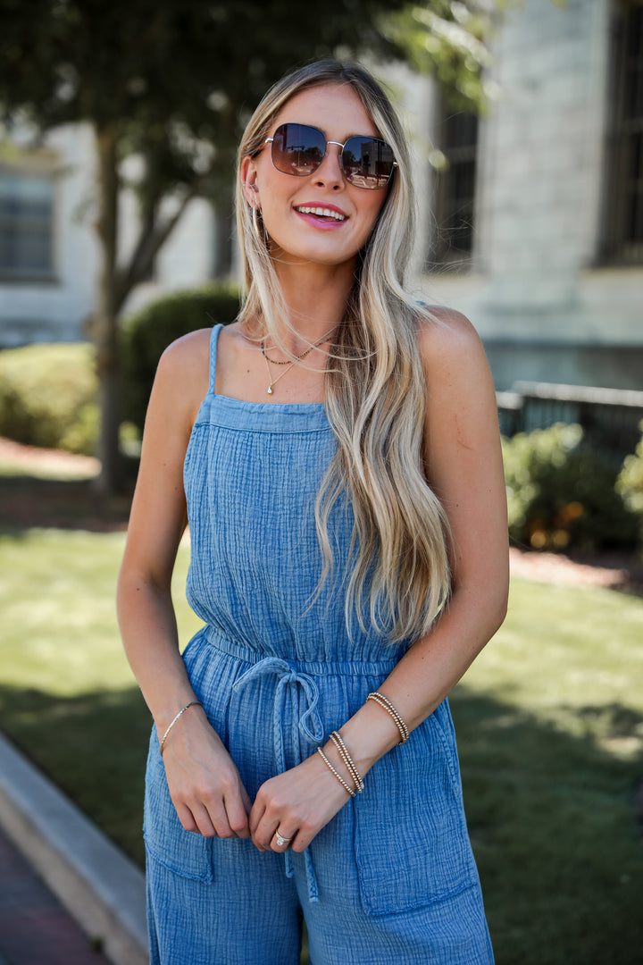 Immensely Poised Blue Linen Jumpsuit