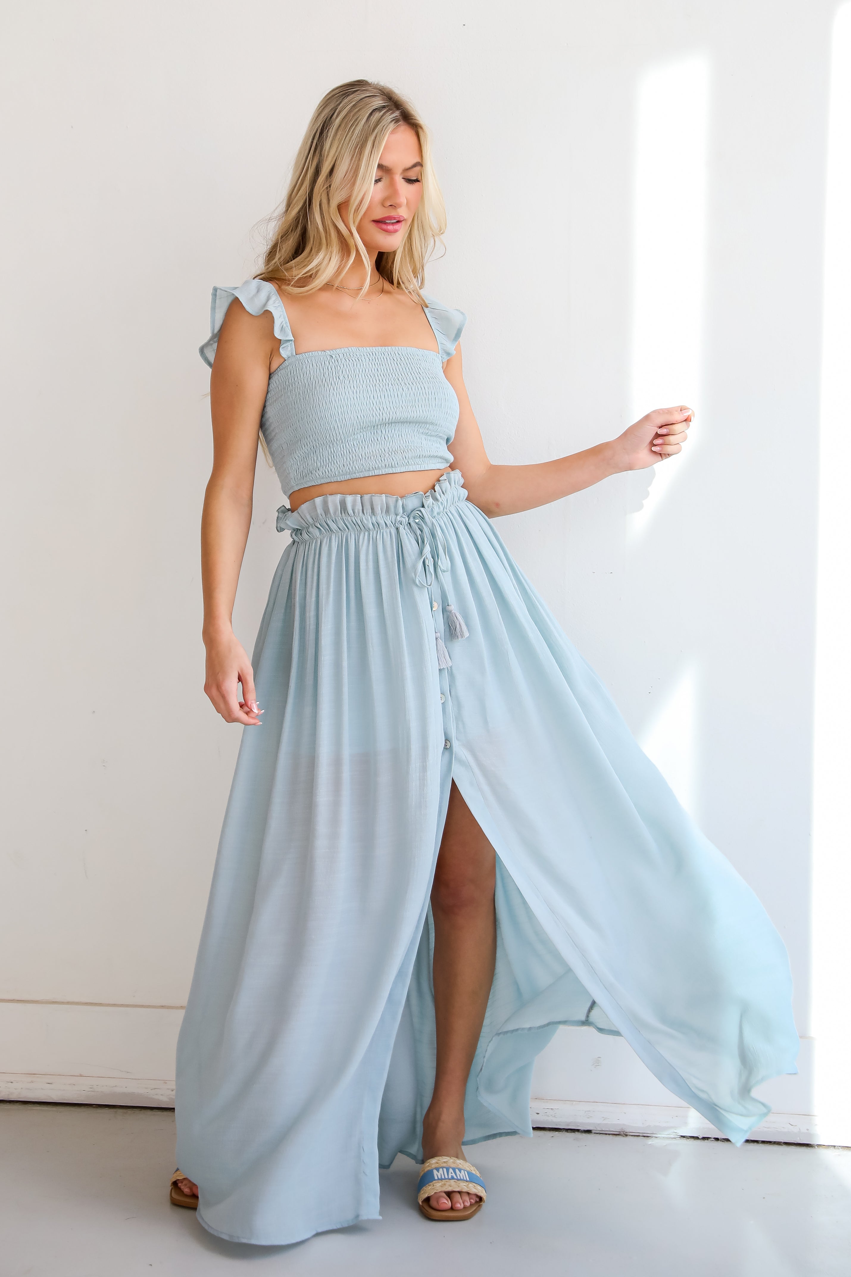 Blue Maxi Skirt on model