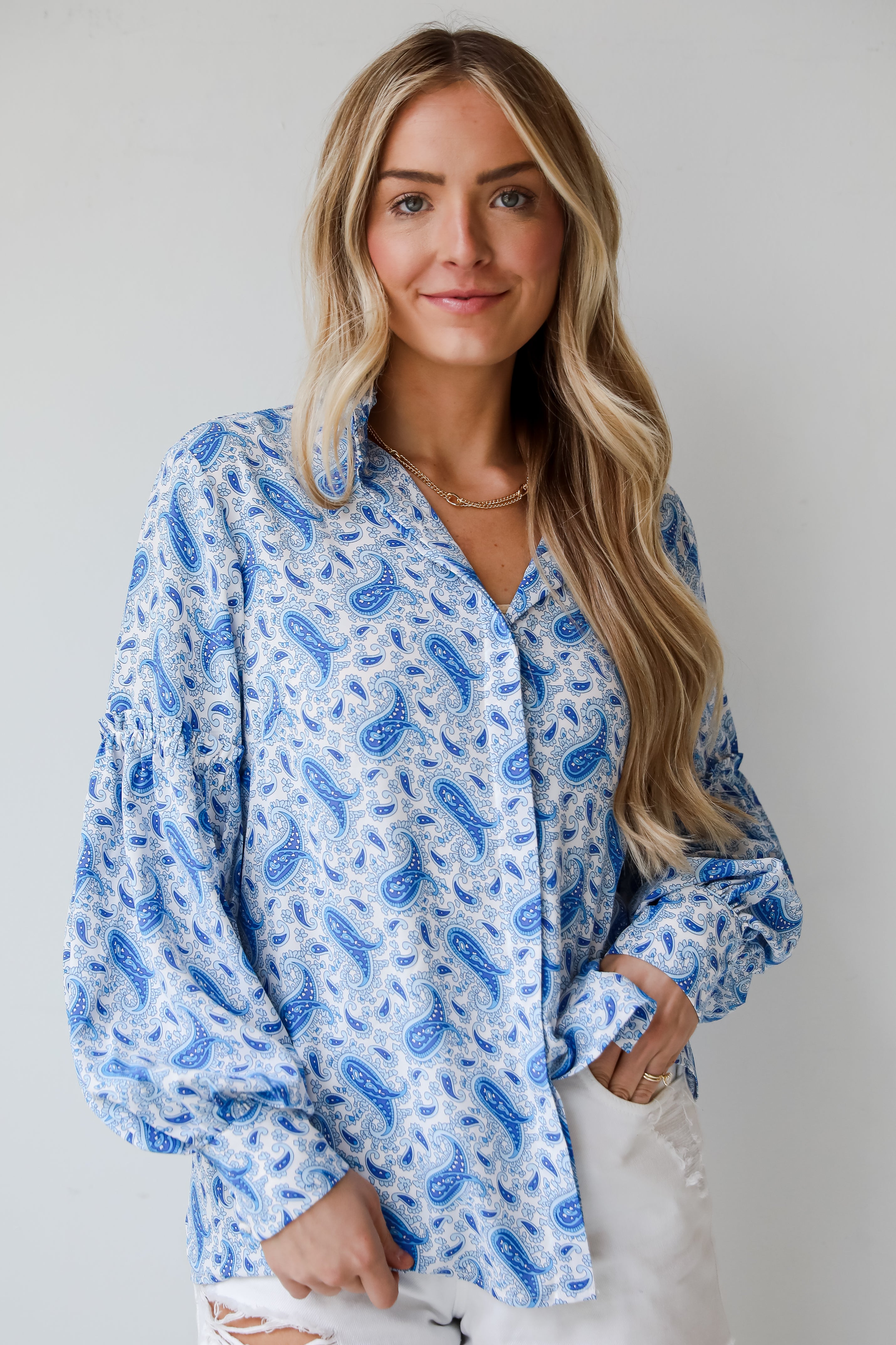 Blue Paisley Blouse, Truly Delightful Blue Paisley Blouse, Blue Paisley Top, Women&