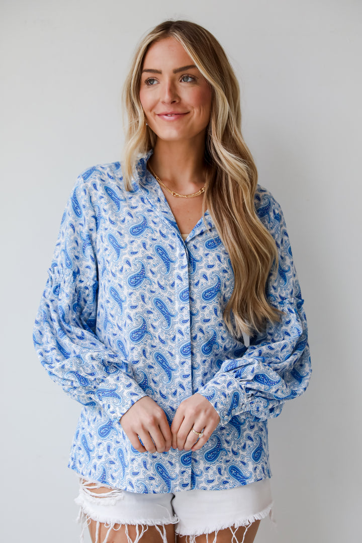 cute Blue Paisley Blouse for women, Blue Paisley Blouse, Truly Delightful Blue Paisley Blouse, Blue Paisley Top, Women's Top, Tops For Work